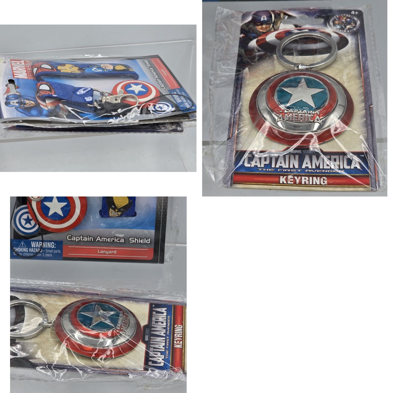 Vintage 2 Lot Marvel Captain America Shield Pewter Key Ring NEW SEALED & Lanyard! Size ONE SIZE - 10 Thumbnail