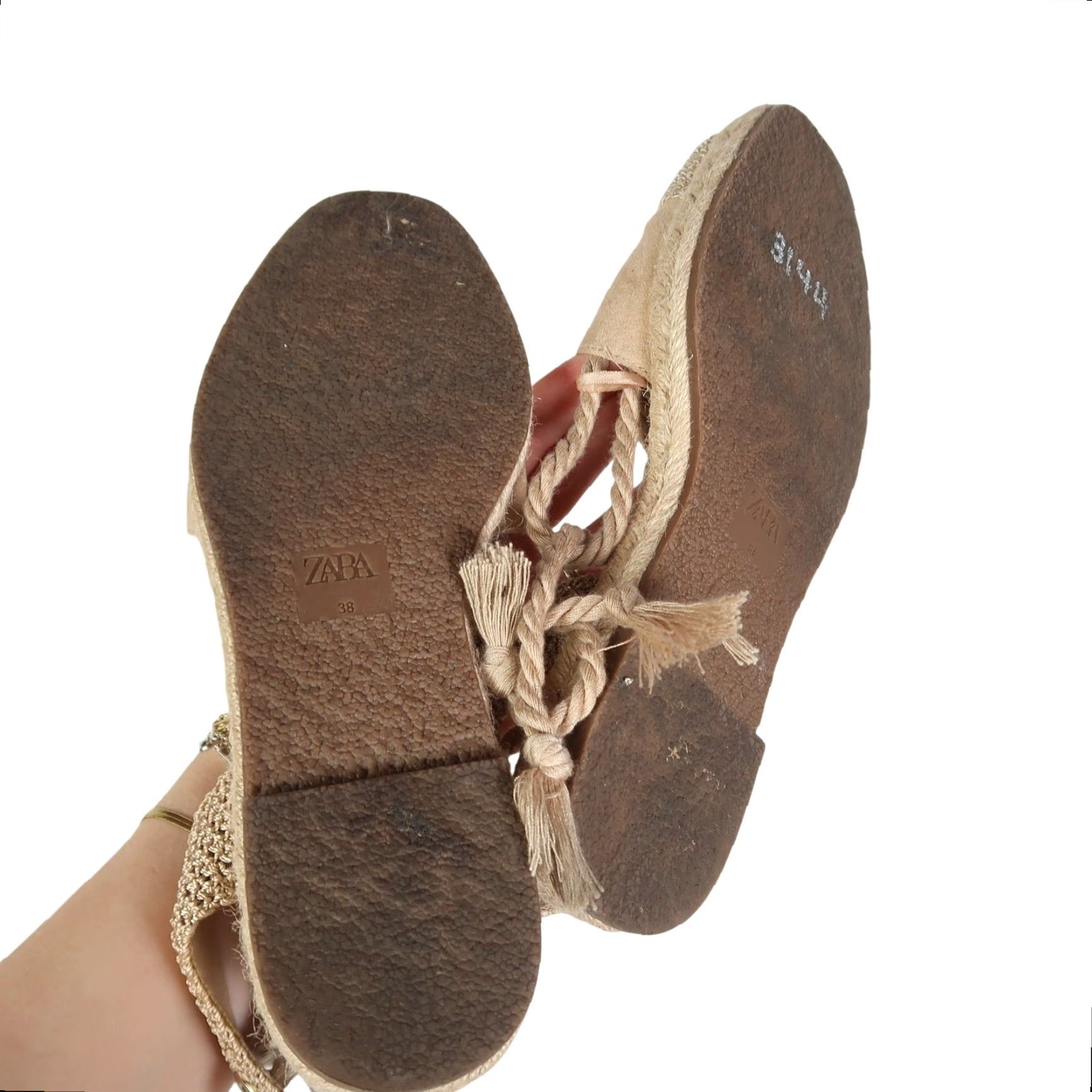 Zara ZARA Flat Women Espadrille Woven Lace-Up Rope Strap Cream Tan Linen 7 Womens Spring Summer Casual Flat Size US 7 / IT 37 - 6 Thumbnail