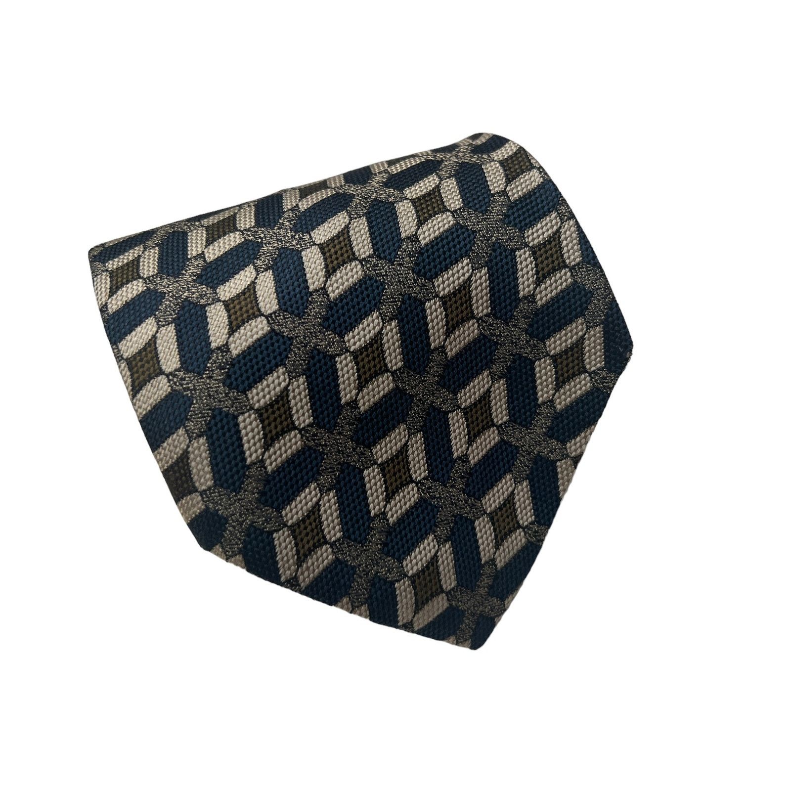 Coach Coach Navy Blue Green Tan Geometric Pattern 100% Silk Tie Size ONE SIZE - 1 Thumbnail