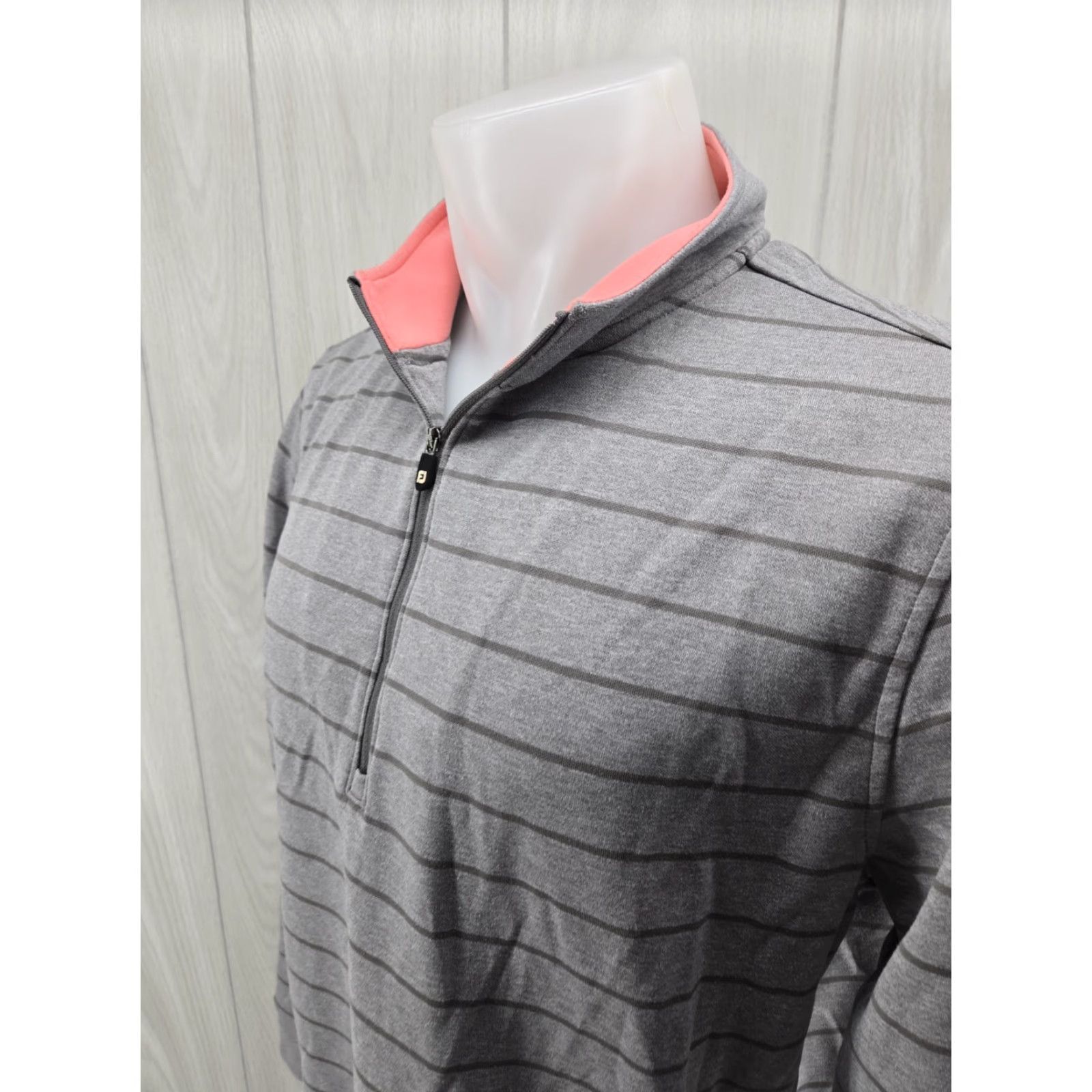 Footjoy FootJoy 1/4 Zip Golf Performance Sweatshirt Mens XL Gray Striped Pink Collar Size US XL / EU 56 / 4 - 5 Thumbnail