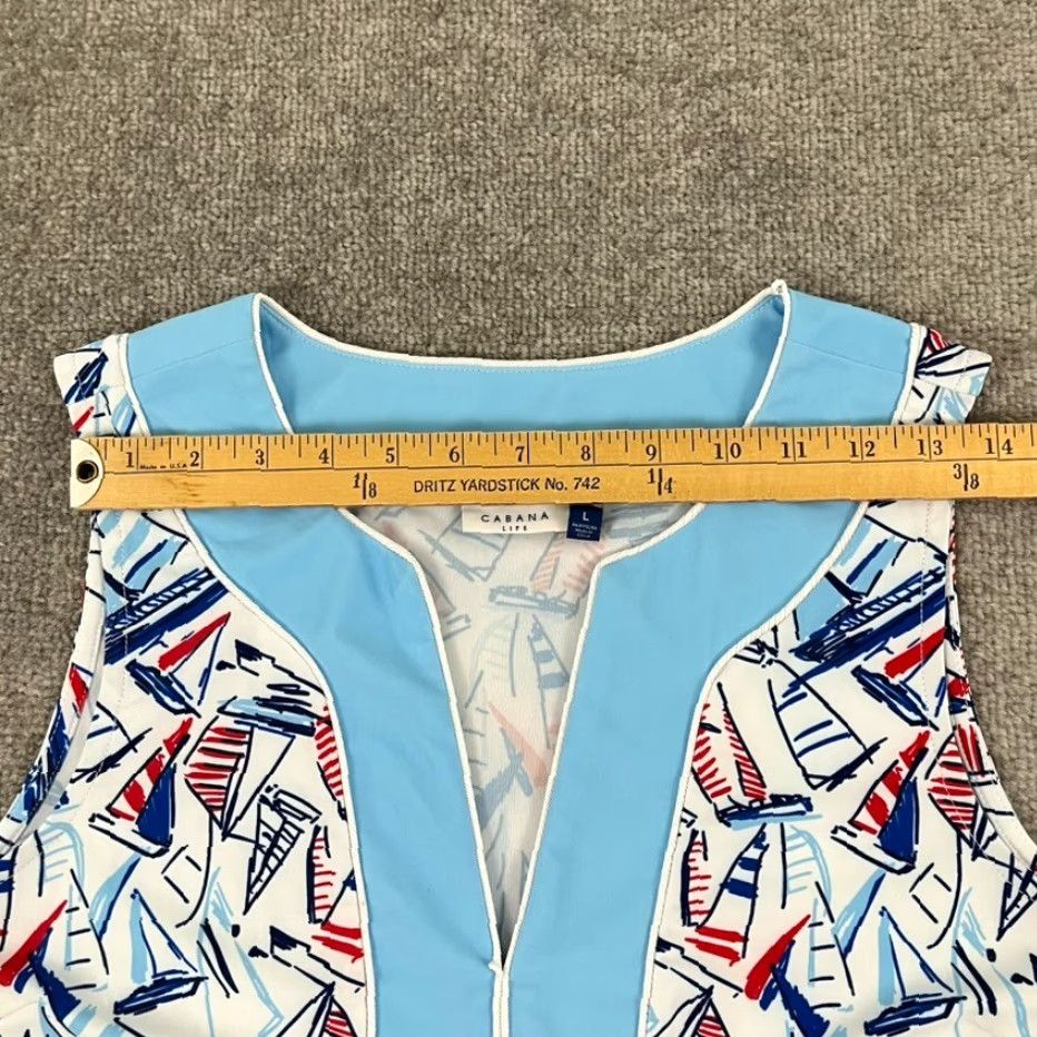 Vintage Cabana Life Shift Dress Womens Large White Nautical Sailboat Mini Tunic Top Prep Size L / US 10 / IT 46 - 7 Thumbnail