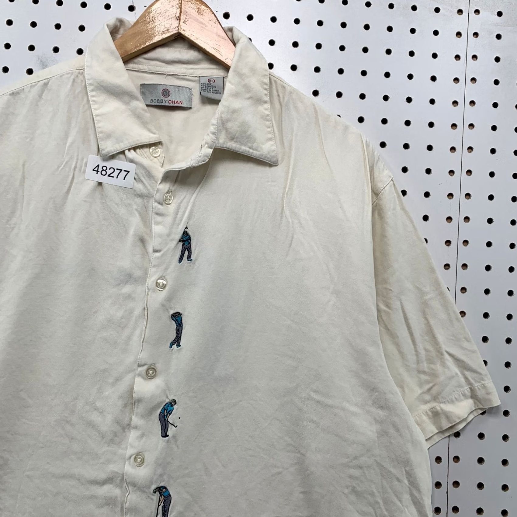 Vintage Bobby Chan Silk Blend Button Shirt Mens XL Cream Embroidered Golf Golfer Bamboo Shirt Size US XL / EU 56 / 4 - 6 Thumbnail
