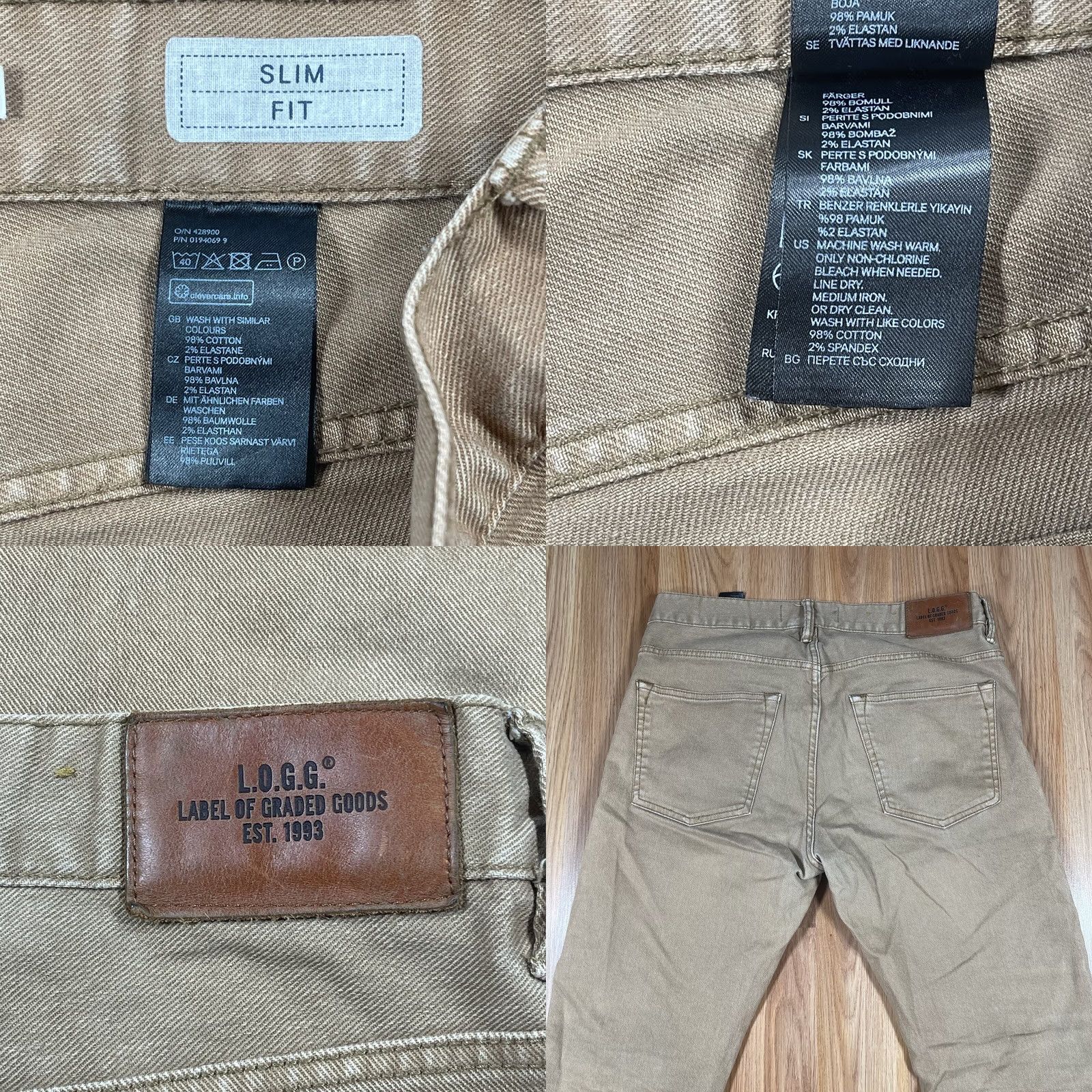 H&M H&M Denim Jeans Mens 31Wx32L Beige Slim Fit LOGG Stretch Cotton Spandex Blend Jeans Men Size US 31 - 9 Thumbnail