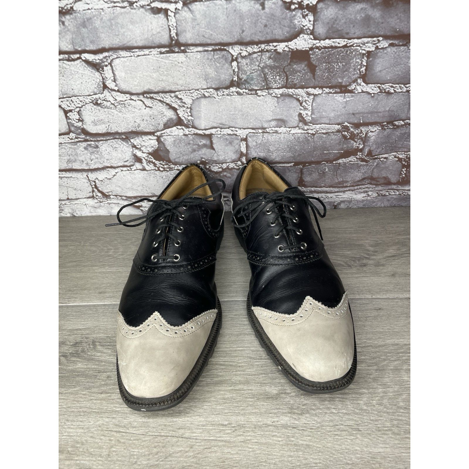 Footjoy Foot Joy Icon Black Leather Wingtip Ivory Vintage Golf Shoes Size US 12.5 / EU 45-46 - 11 Thumbnail
