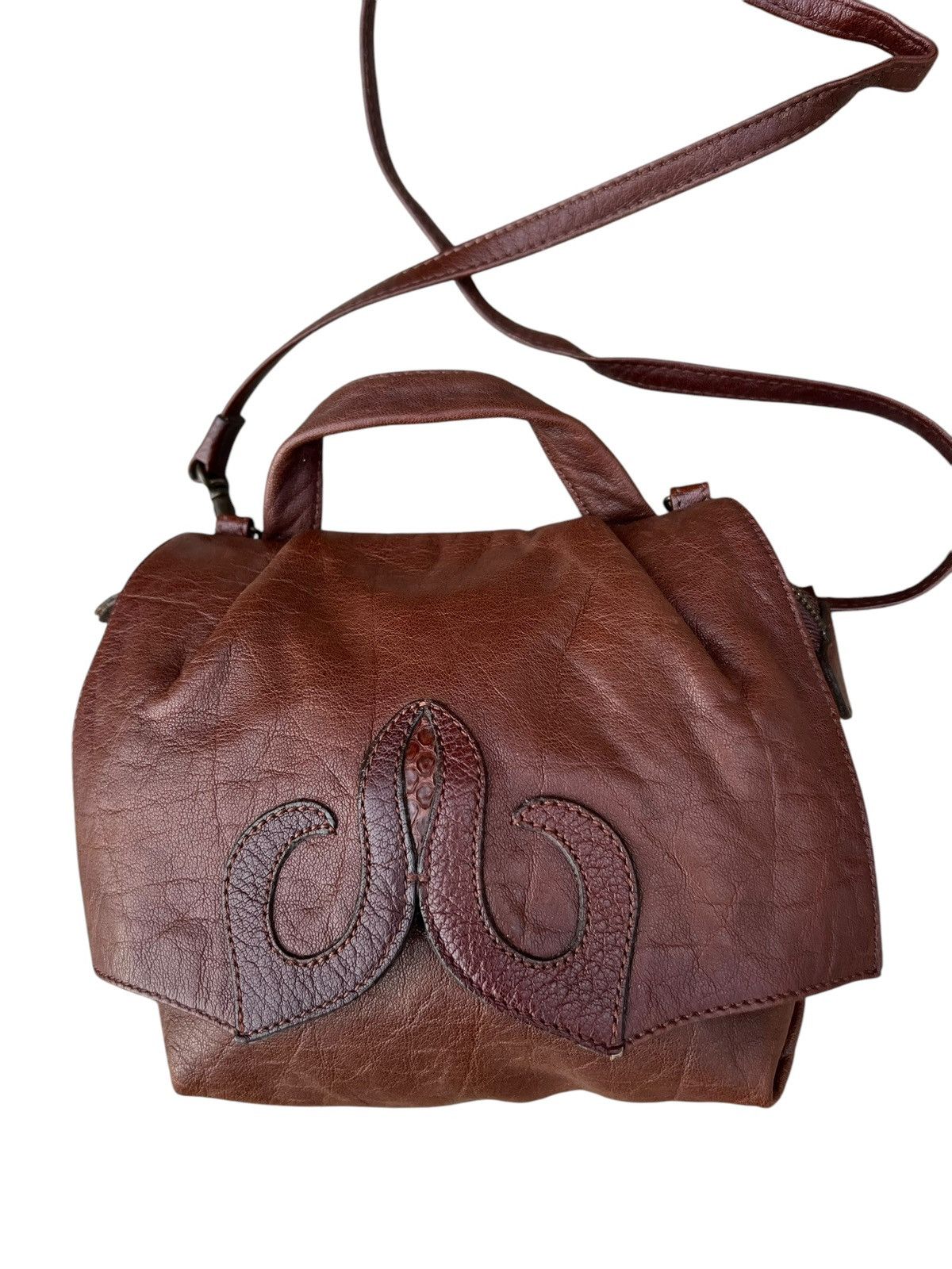 Leather Vintage IBIZA Japan Faded Patina Leather Mini Bag Size ONE SIZE - 9 Thumbnail