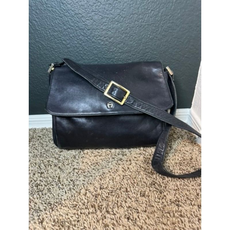 Vintage Etienne Aigner Black Leather Crossbody Bag w/ Buckle Accent Size ONE SIZE - 1 Thumbnail