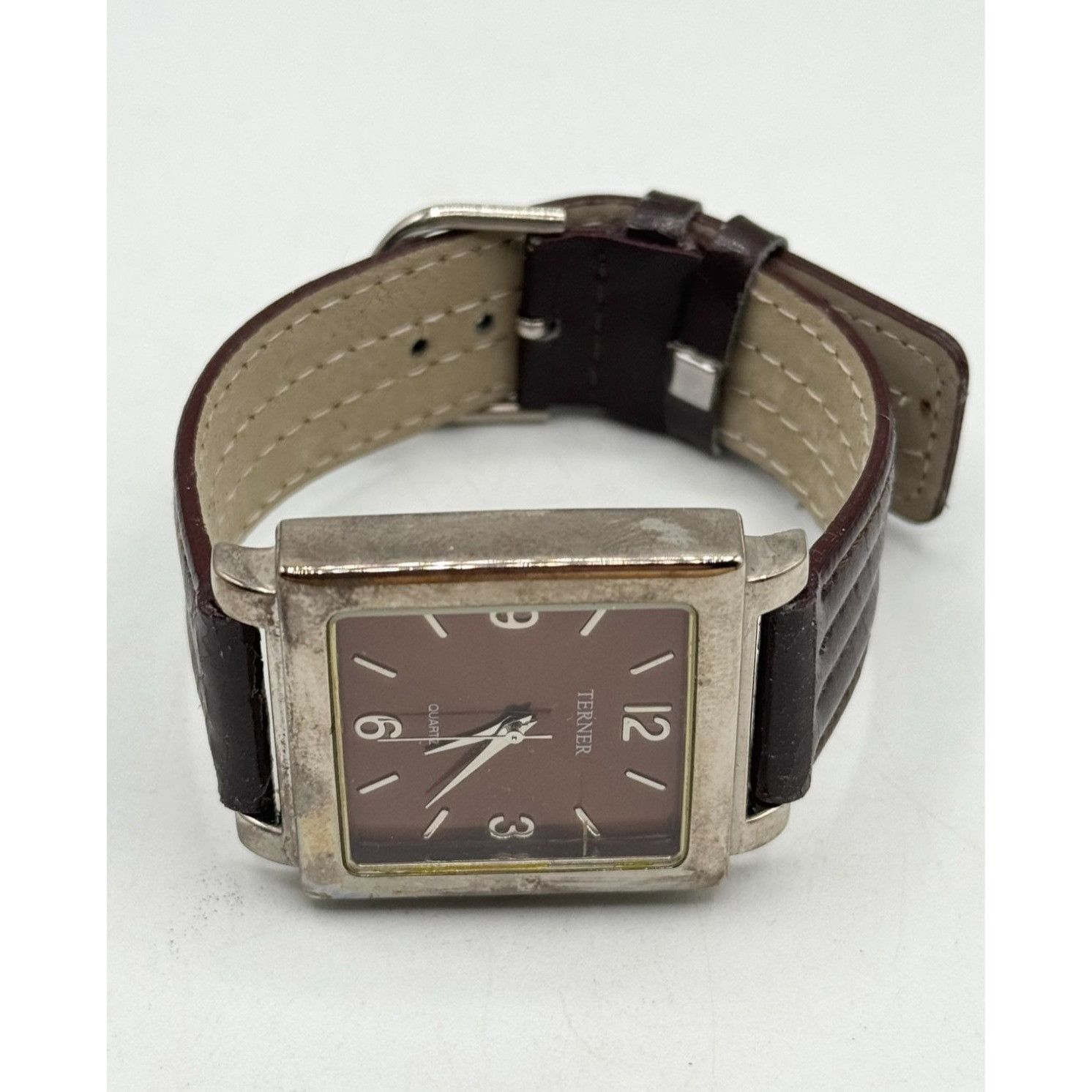 Other Bijoux Terner Watch Rectangular Face Silver Toned Brown Band Size ONE SIZE - 1 Thumbnail