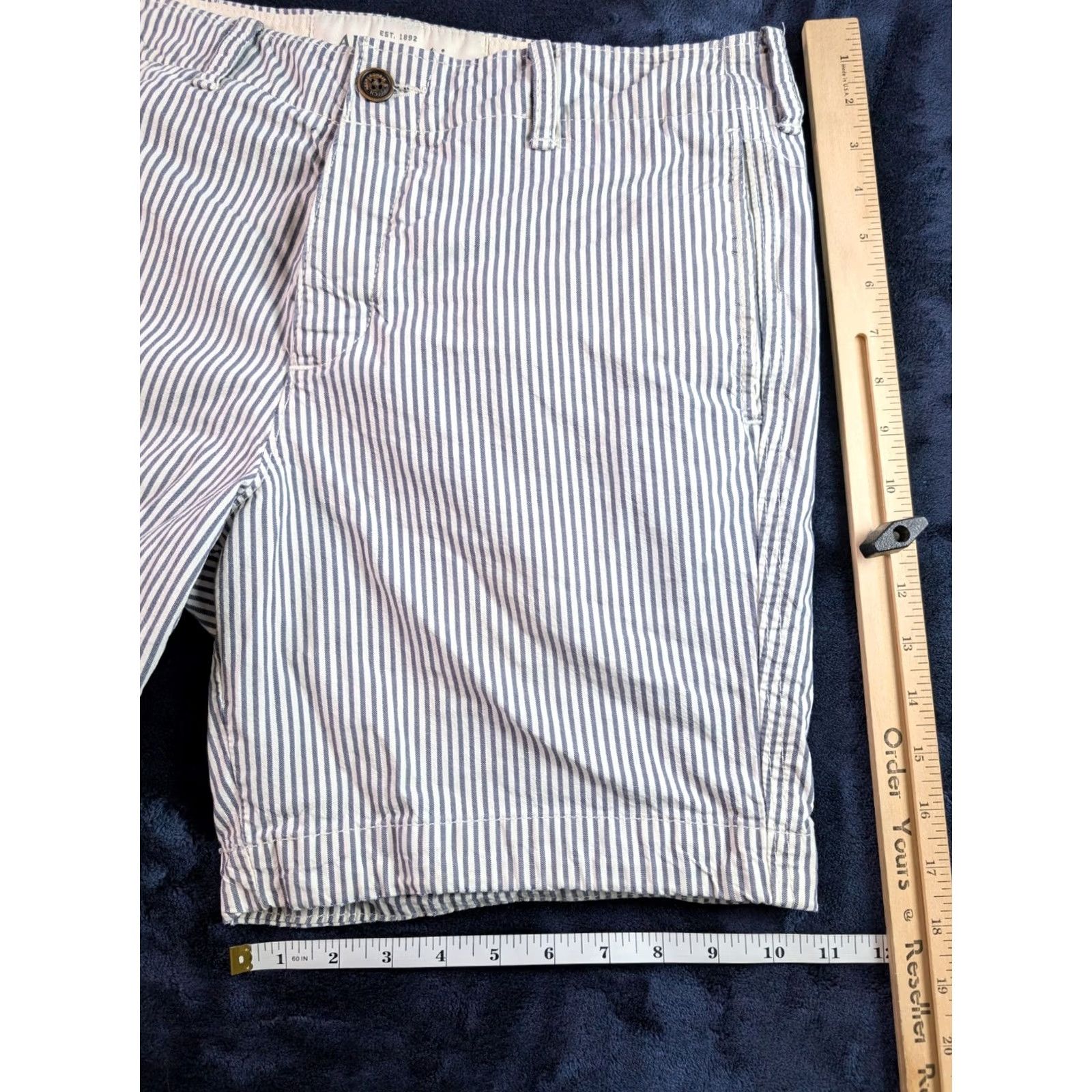 Abercrombie & Fitch Abercrombie & Fitch Shorts Mens 34 Button Fly Striped Cotton White Gray Classic Chino Pocket Pockets Blue 34 Mens Size US 34 / EU 50 - 6 Thumbnail