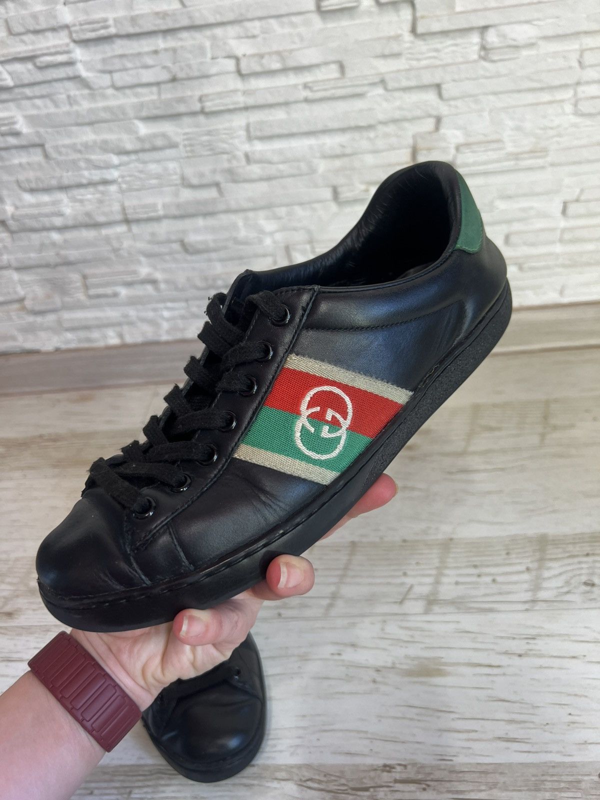 Gucci Gucci Ace Black Leather Sneakers 644749 Size 40 / US 7 Size US 7 / EU 40 - 12 Thumbnail