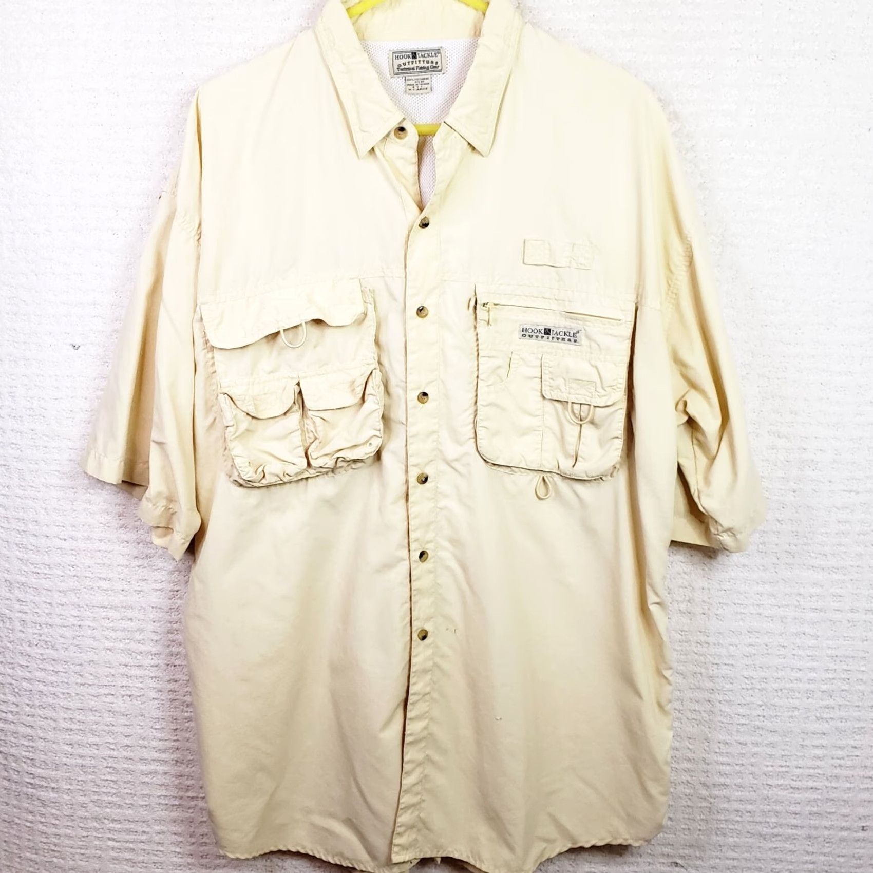 Vintage Hook & Tackle Shirt Men's XL Yellow Outdoor Technical Fishing Gear Vented Zipper Button-Down Collared Short Sleeve Regular Fit UV Protection Pockets Size US XL / EU 56 / 4 - 2 Thumbnail