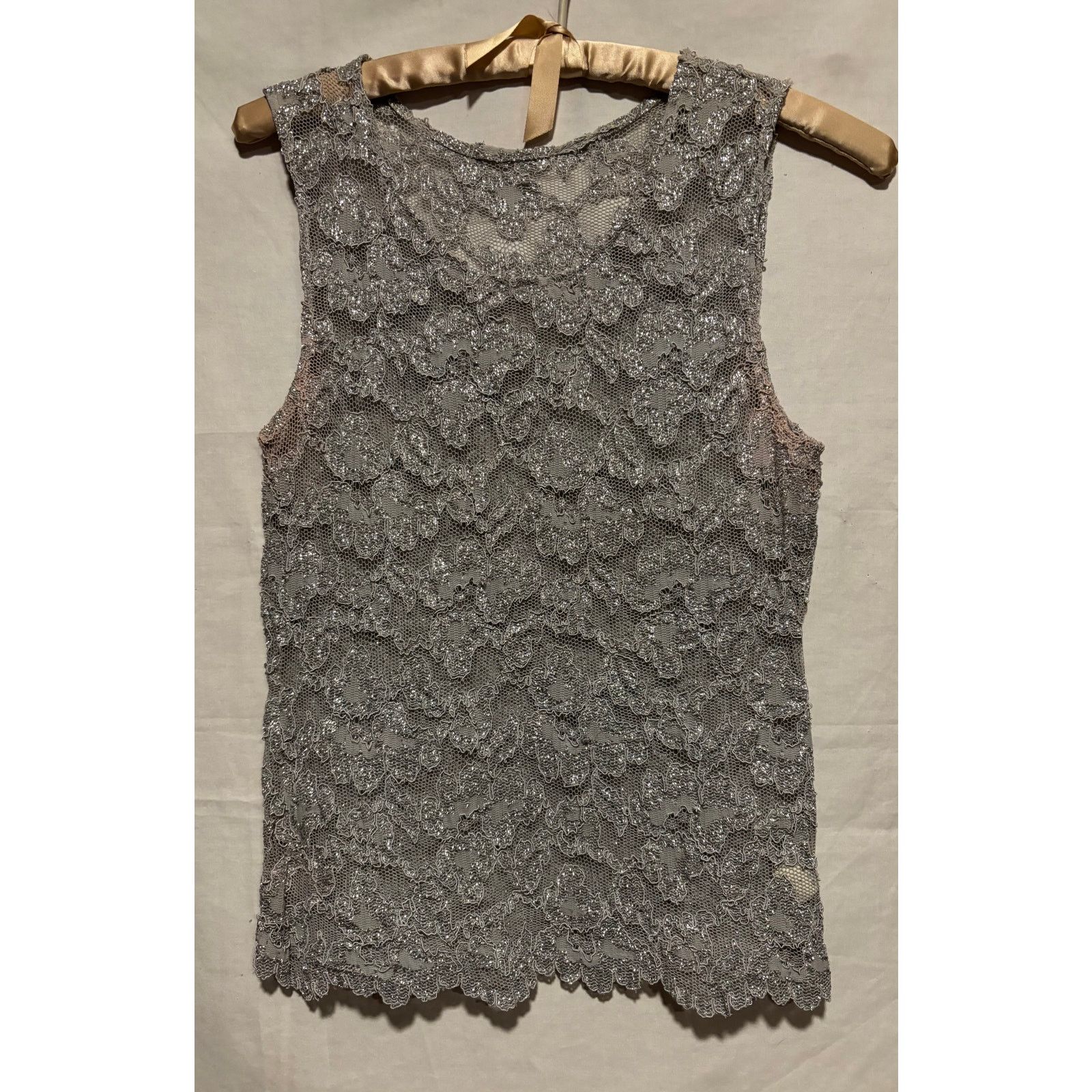 Vintage Lew Magram Vtg Silver Stretch Lace Top Cami Scallop Bottom Size M / US 6-8 / IT 42-44 - 6 Thumbnail