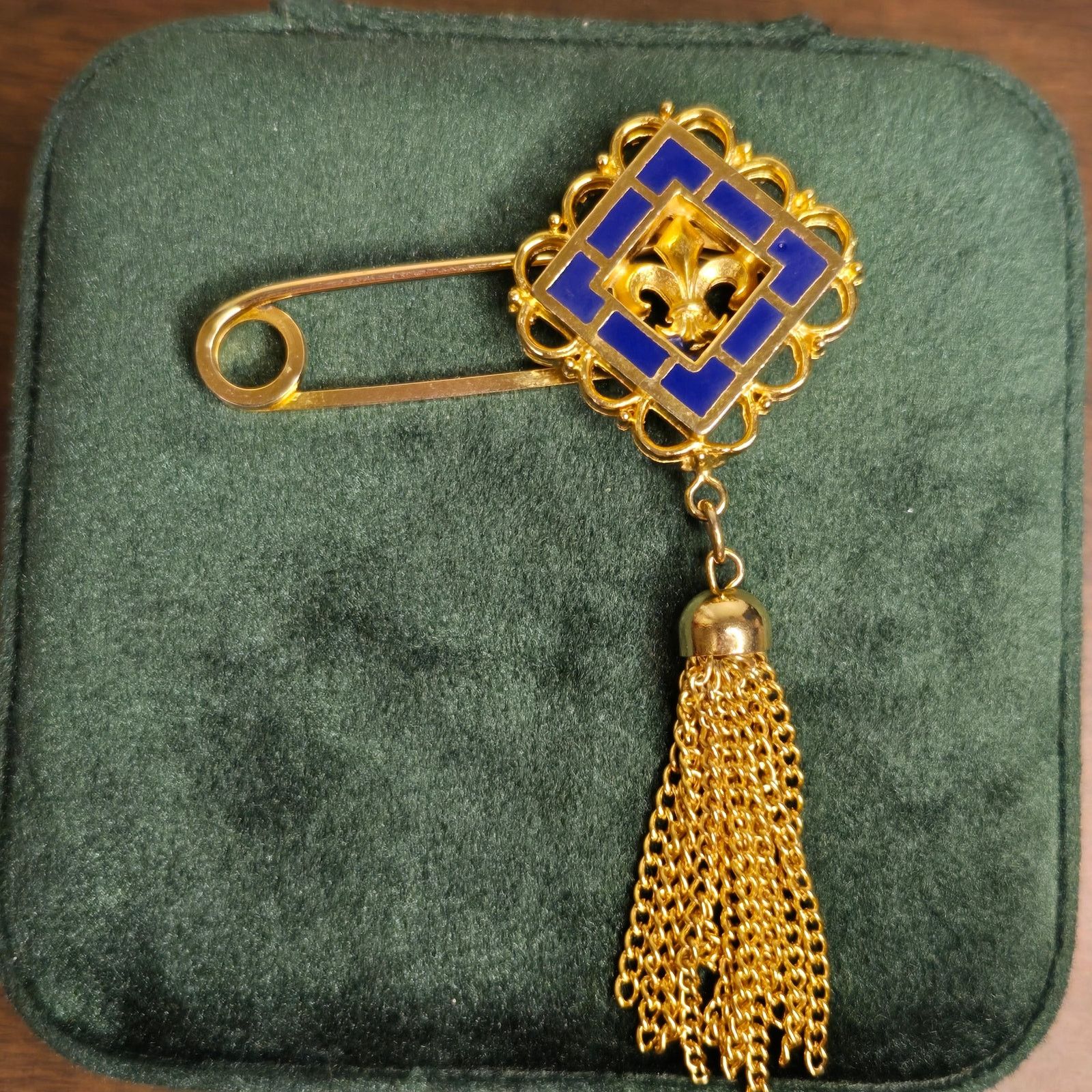 Vintage Vintage Victorian Style Gold Tone Blue Enamel Fleur de Lis Size ONE SIZE - 3 Thumbnail