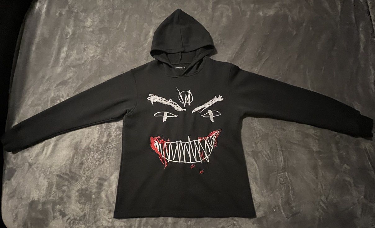 image of Le Wuz Studios X Evil Hearts Club Evil Face Hoodie in Black, Men's (Size Large)