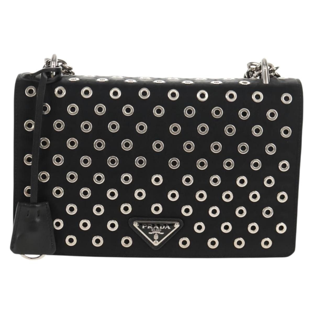 Prada Prada Grommet Chain Flap Shoulder Bag Tessuto with Soft Calf Size ONE SIZE - 1 Thumbnail