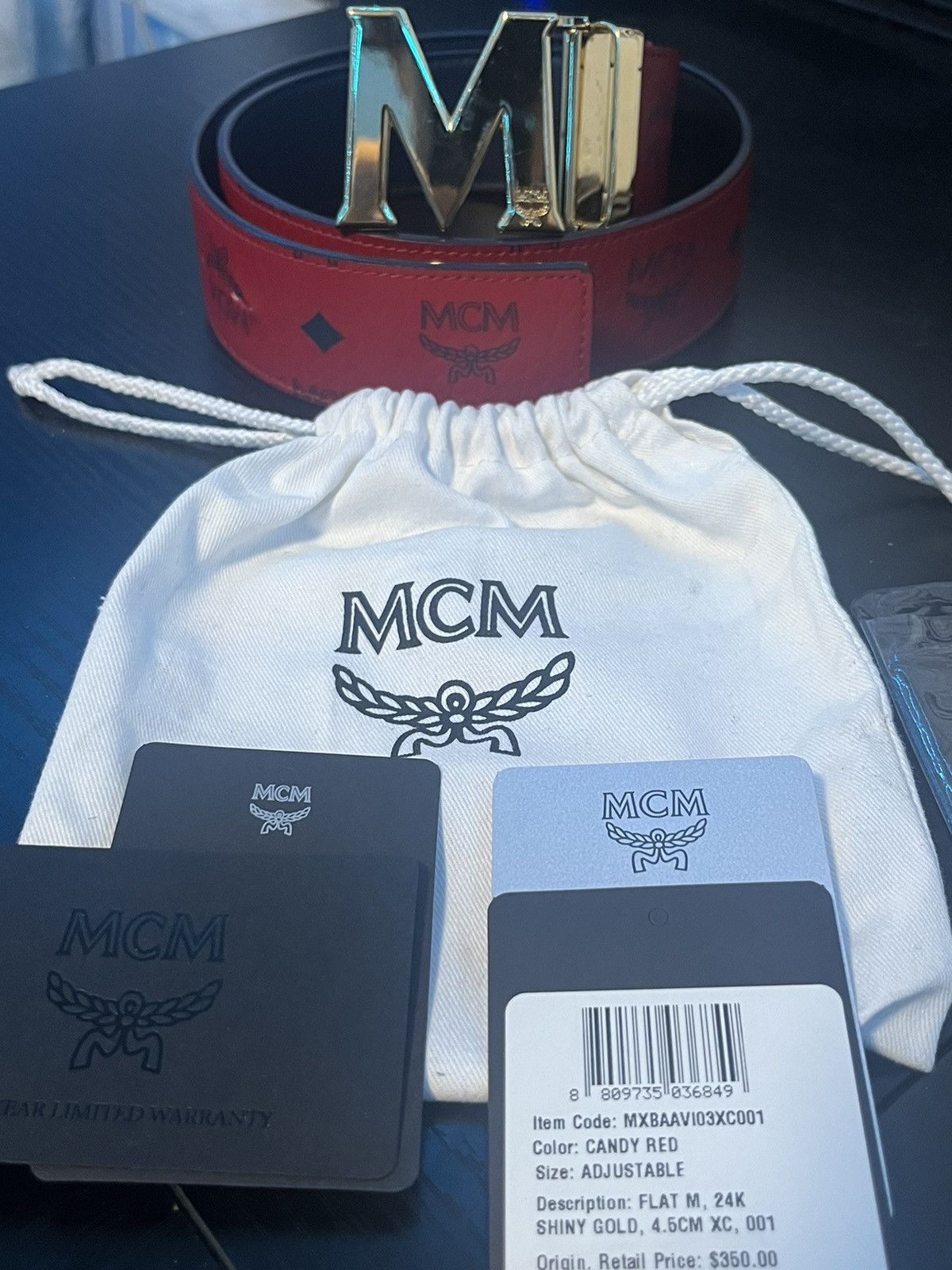 MCM × Vintage Reversible MCM Belt Candy Red Shiny Gold Size 28 - 1 Thumbnail