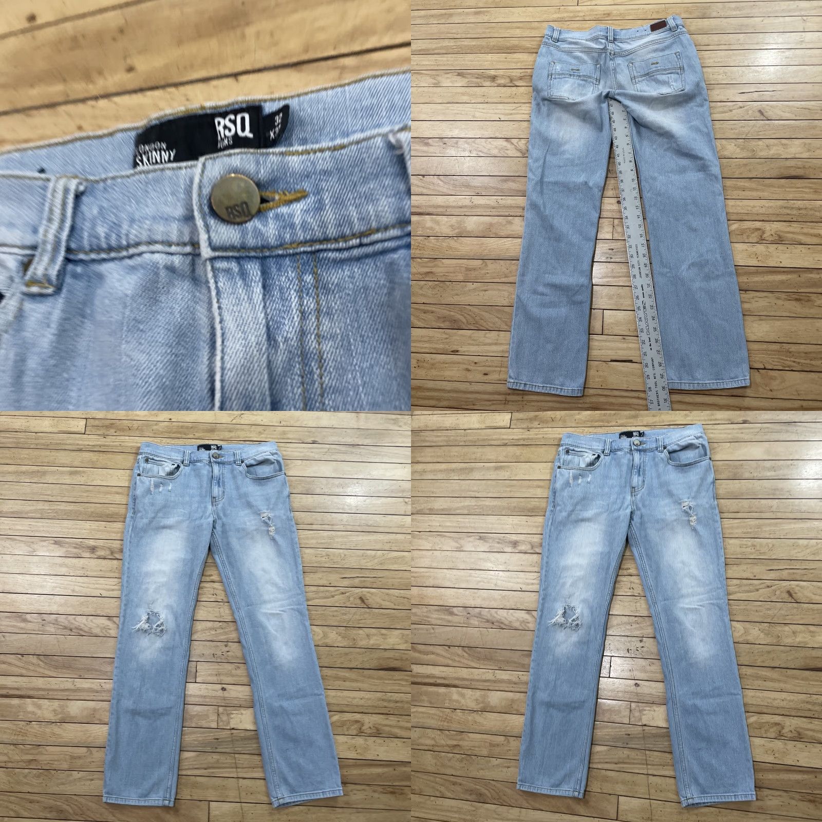 Rsq RSQ Jeans Men 32x32 London Skinny Light Blue Denim Distressed 5-Pocket 32 Inseam Slim Straight"} Size US 32 / EU 48 - 9 Thumbnail