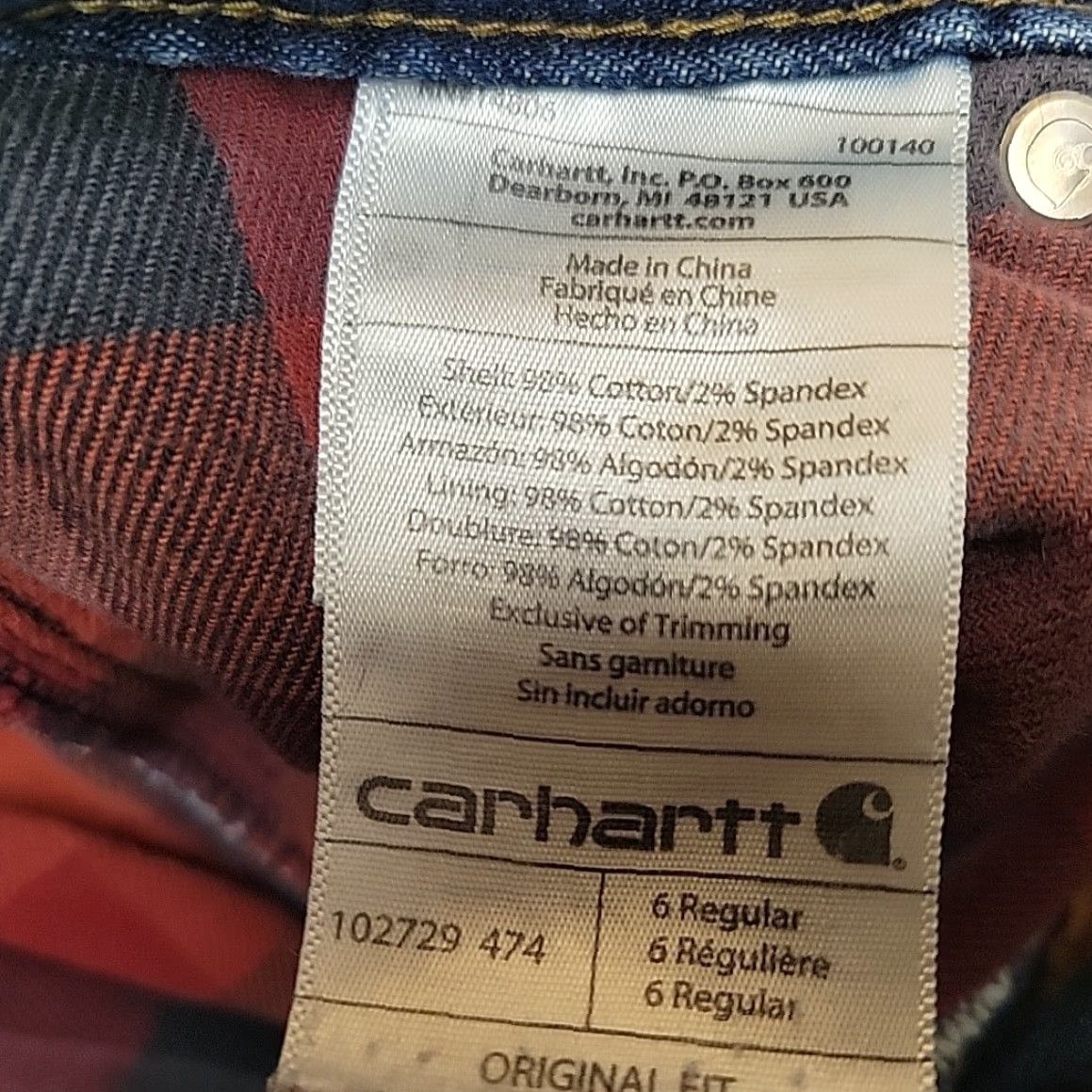 Carhartt VINTAGE Carhartt Jeans Womens 6x32 Blue Faded Denim Red Plaid Flannel Lined Work 102729 Size 28" / US 6 / IT 42 - 6 Thumbnail