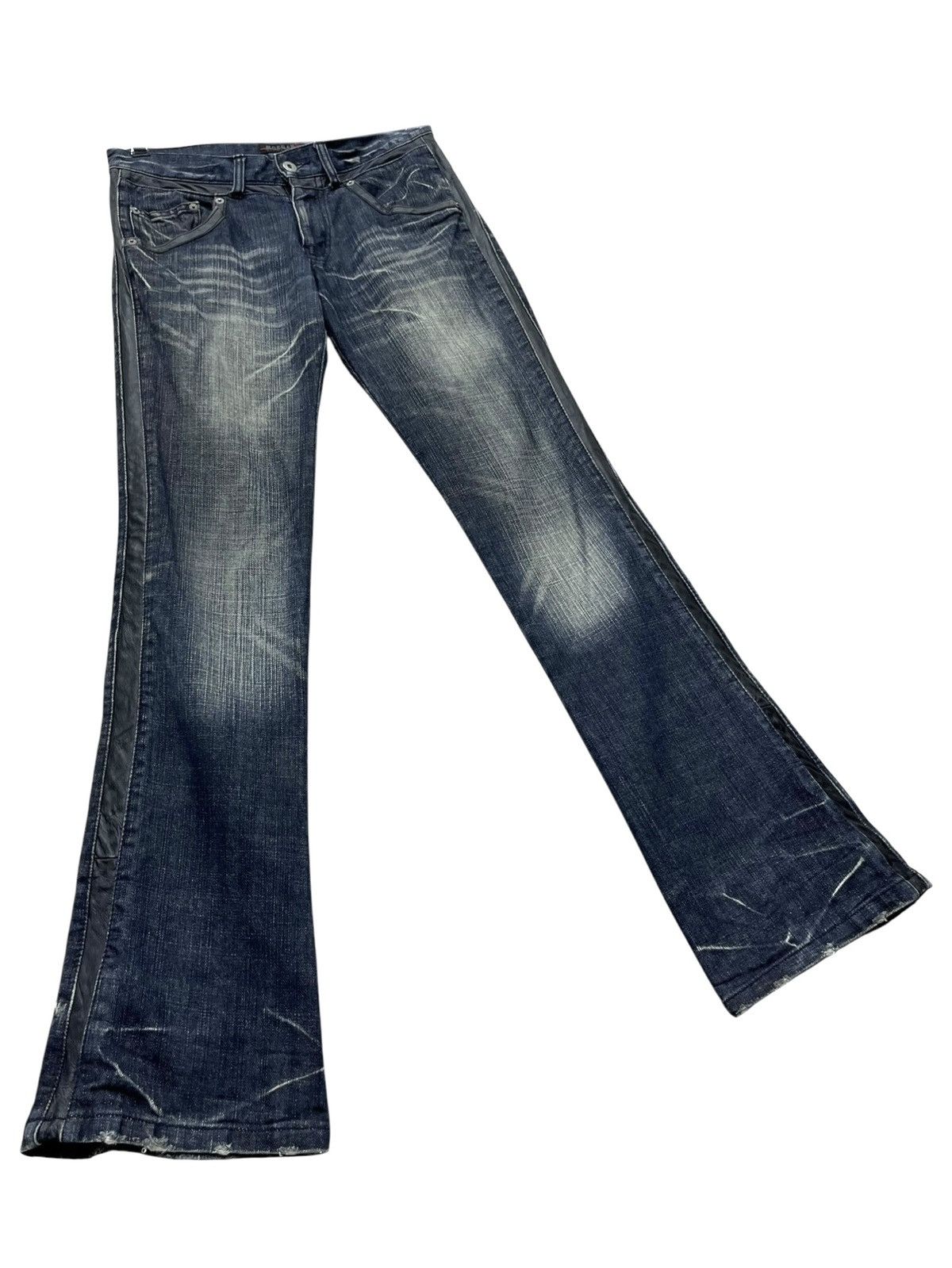 Morgan Homme 🔥VIntage MORGAN HOMME Side Seam Leather Mudwash Flare Denim Size US 30 / EU 46 - 3 Thumbnail