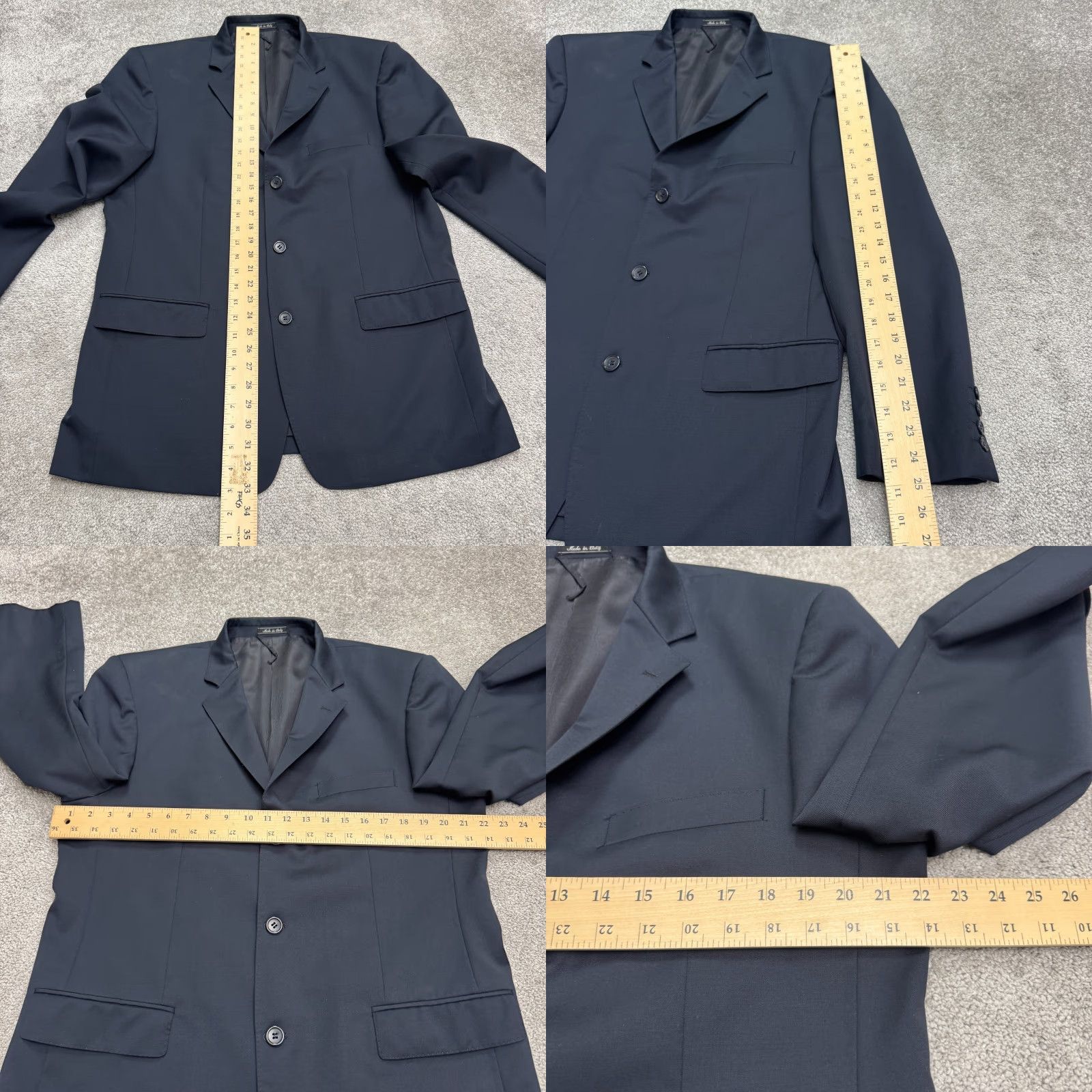 Vintage Naldini Blazer Jacket Mens 42R Wool Navy Blue Ventless Notch Single-Breasted 3-Button Front Regular Size 42R - 9 Thumbnail