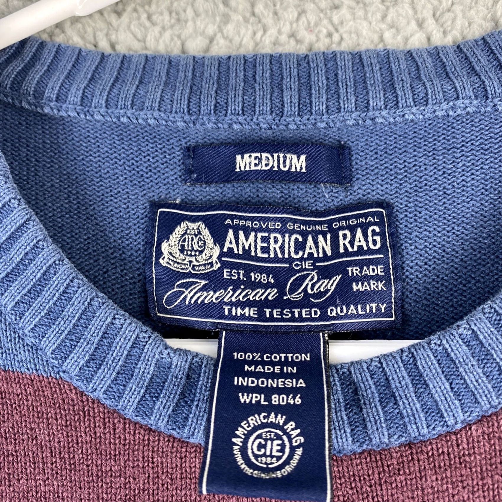 Vintage American Rag Sweater Crewneck Pullover Men M Red Blue Striped Graphic Print Camouflage Theme Casual Seasonal Fall Winter Spring Vintage? No Size US M / EU 48-50 / 2 - 3 Thumbnail