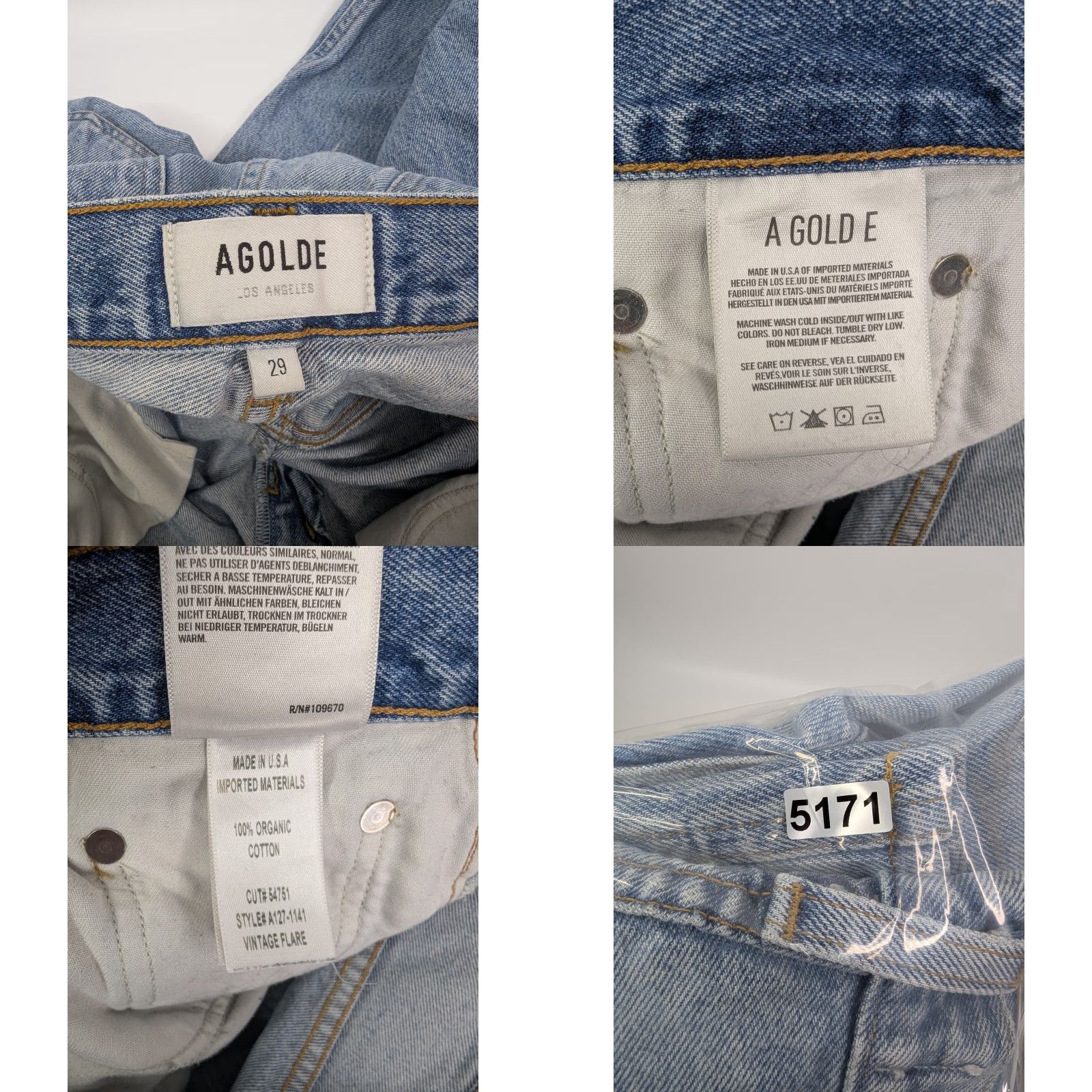 Agolde AGOLDE Jeans Womens 29 Blue Vintage Flare High Rise Organic Cotton Denim Size 29" - 9 Thumbnail
