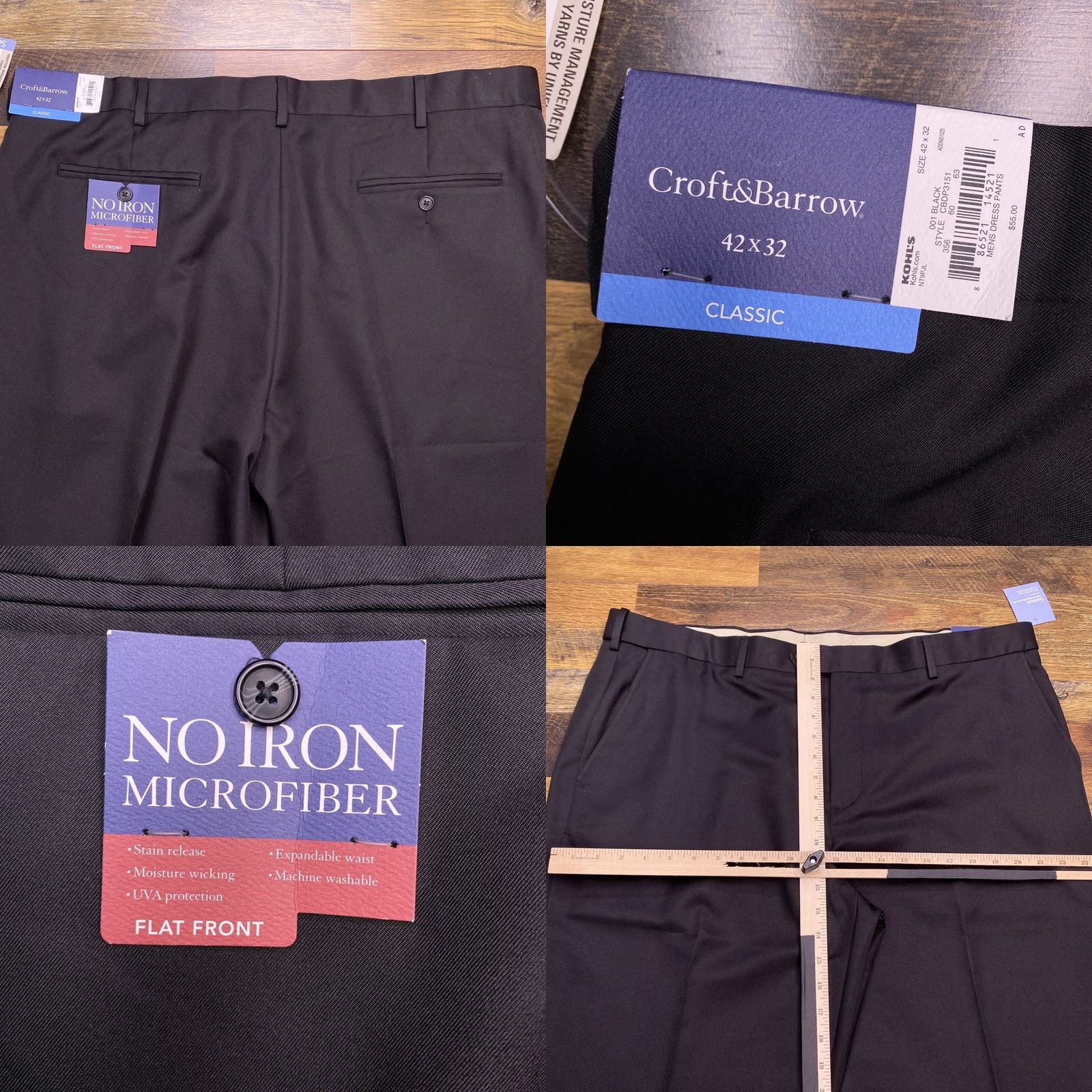 Croft & Barrow Croft & Barrow Dress Pants 42x32 Black No Iron Expandable Waist New Men Pants Flat Front Classic Straight Bottoms Dress Trousers Solid Size US 42 / EU 58 - 8 Thumbnail