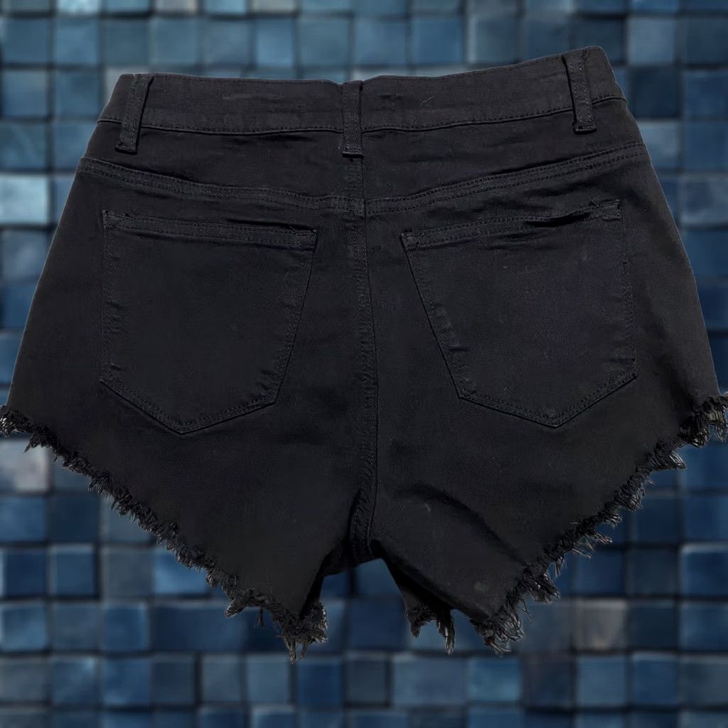 Vintage Kancan Black Denim High Rise Shorts 3" Inseam Cut-Off Womens Size 7 Jeans Shorts Size 28" / US 6 / IT 42 - 1 Thumbnail
