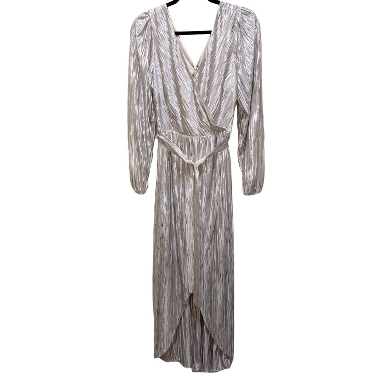 Guess Guess Womens Metallic Faux Wrap Hi-Lo Maxi Dress Champaign Size L / US 10 / IT 46 - 4 Thumbnail
