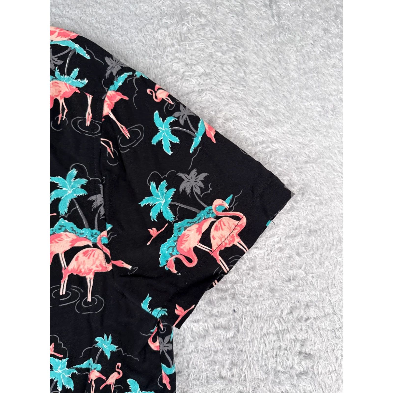 Vintage Kolby Shirt Adult Medium Black Blue Pink Flamingo Palm Tree 100% Rayon Size US M / EU 48-50 / 2 - 2 Thumbnail