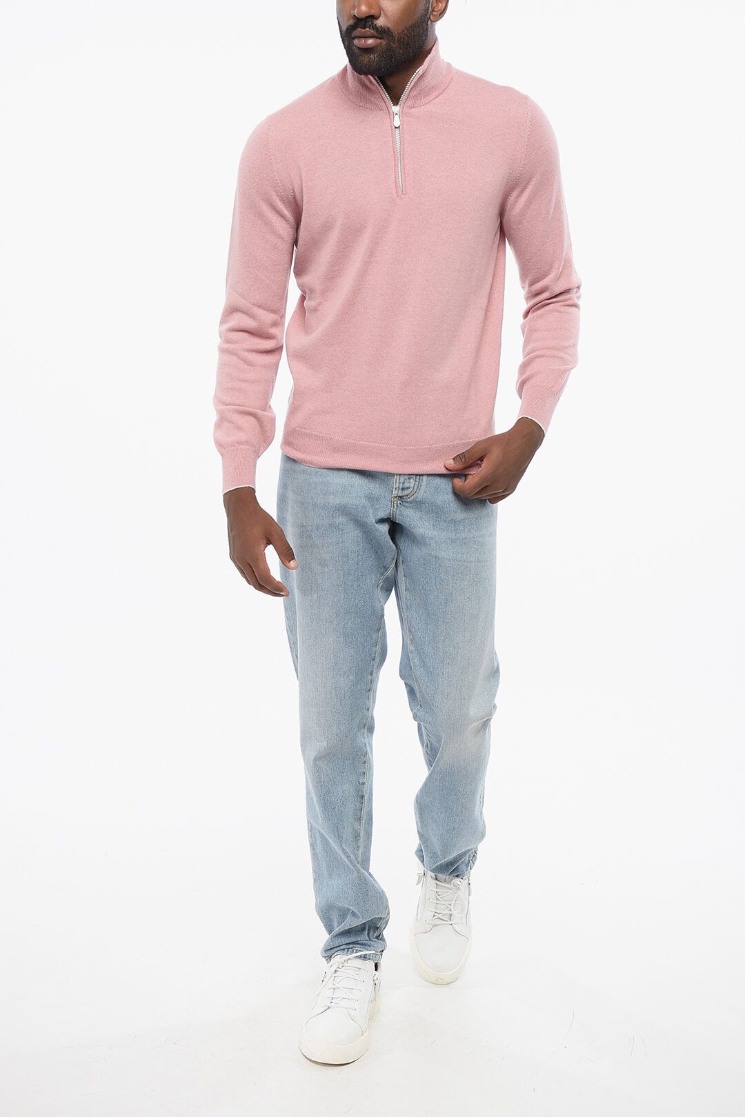 Brunello Cucinelli og1mm0725 Pure Cashmere Mockneck Sweater in Pink Size US M / EU 48-50 / 2 - 4 Thumbnail