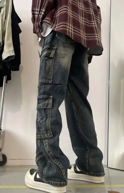Japanese Brand Blue Color Straight Casual Trousers Cargo Denim Pant Size US 31 - 3 Thumbnail
