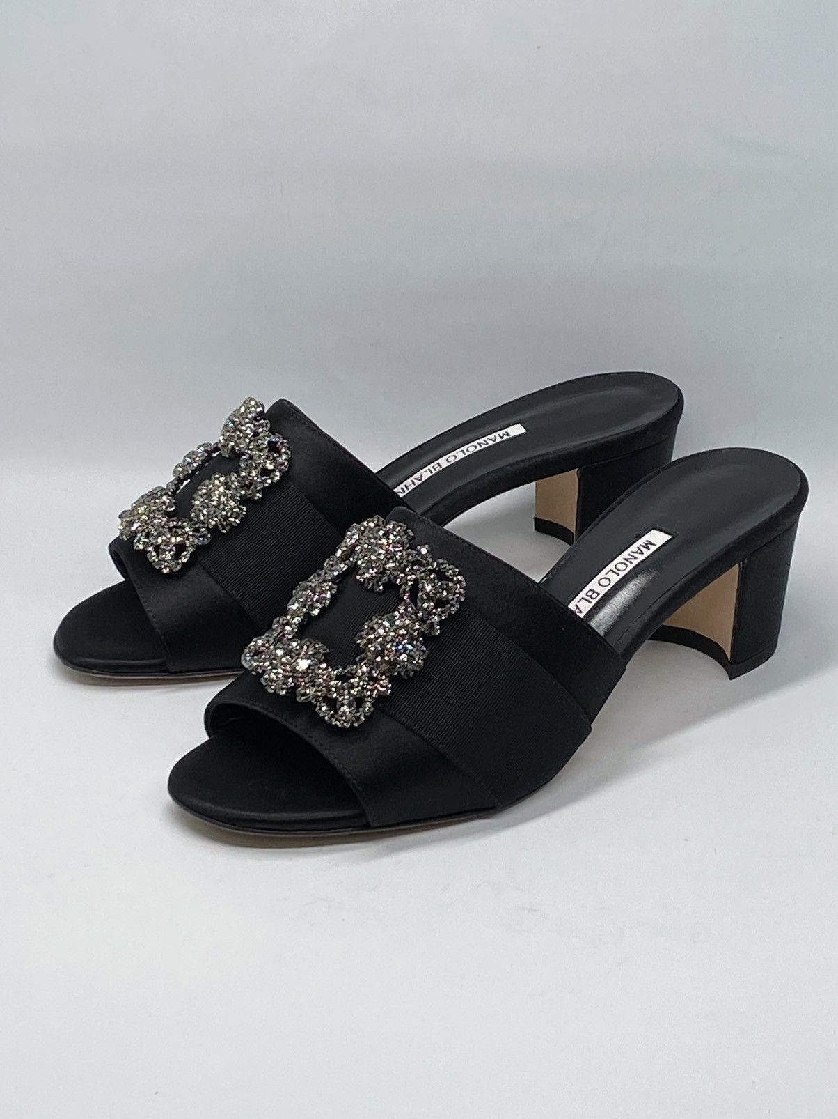 Manolo Blahnik Martanew Embellished Satin Mules size 37.5