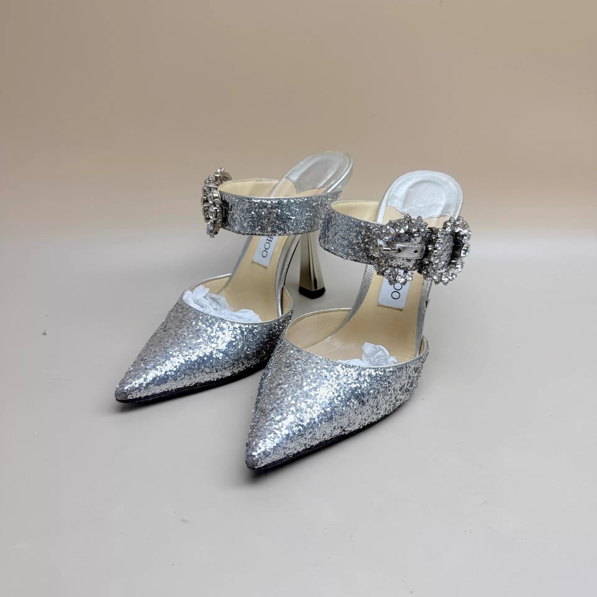 Jimmy Choo Jimmy Choo Crystal Buckle Glitter Strappy Heels 37.5 99 New Size US 7 / IT 37 - 1 Thumbnail