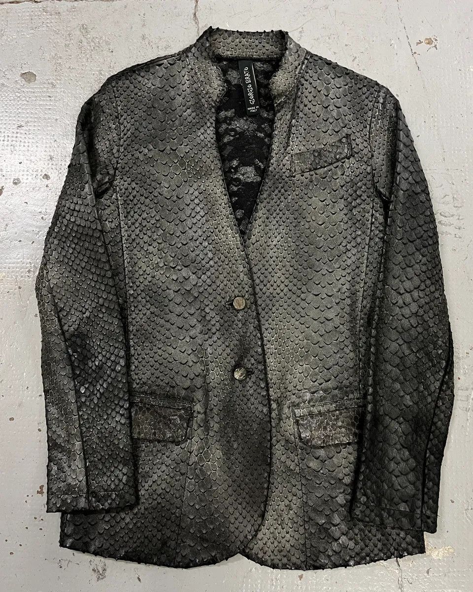 Giorgio Brato Giorgio Brato Grey Leather Snakeskin Effect Blazer Jacket Size M / US 6-8 / IT 42-44 - 4 Thumbnail