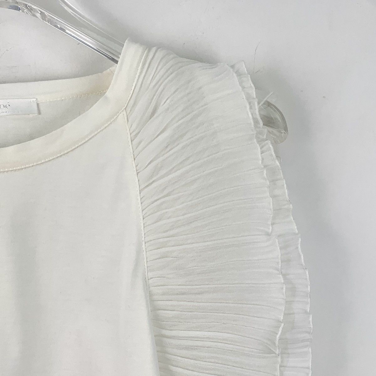 Chloe Chloe White Ruffle Cotton Crew Neck Sleeveless T-Shirt K26WX Size S / US 4 / IT 40 - 3 Thumbnail