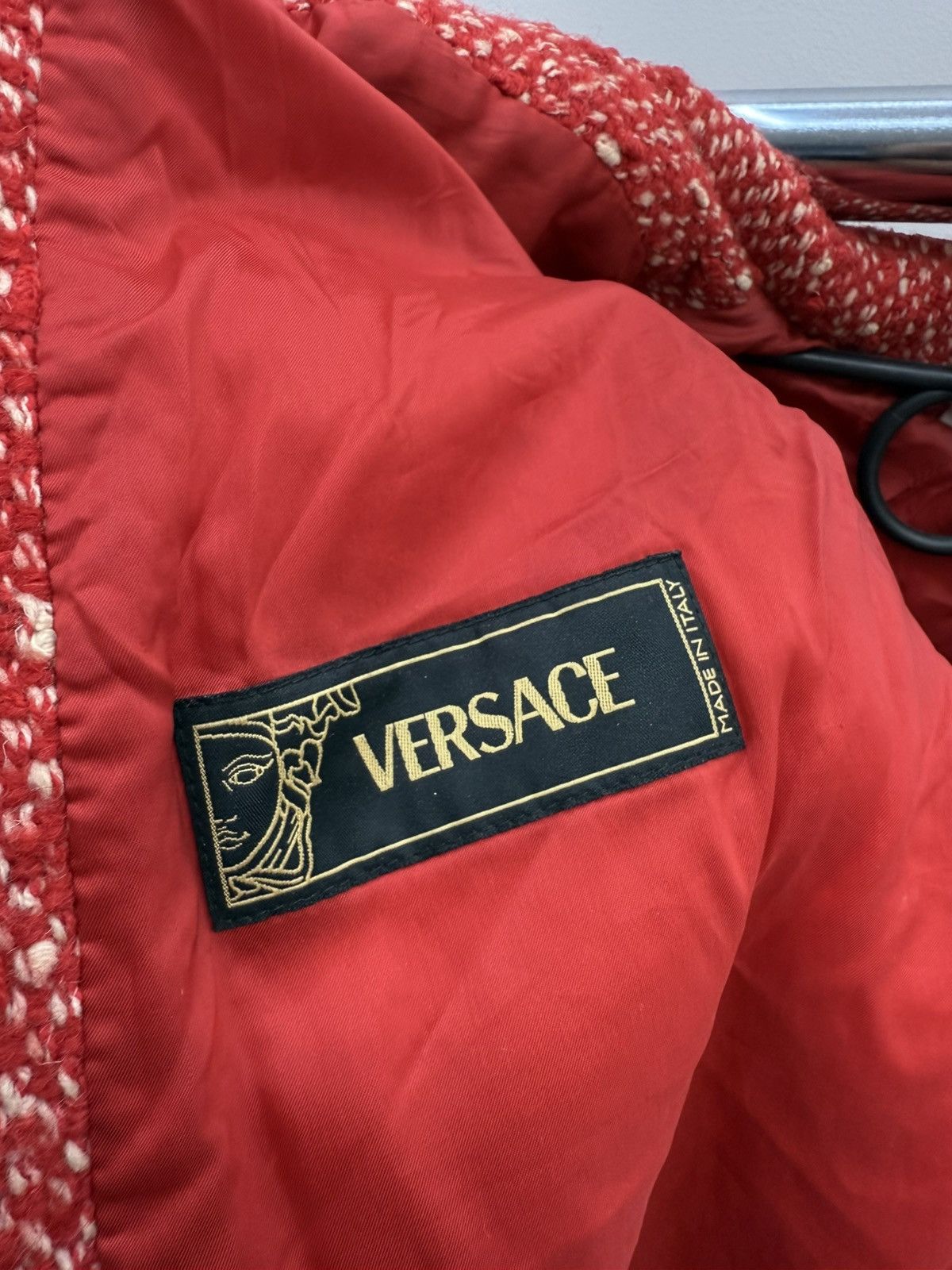Versace Archive Versace Red Tweed Leather Parts Heavy Wool Jacket Size M / US 6-8 / IT 42-44 - 8 Thumbnail