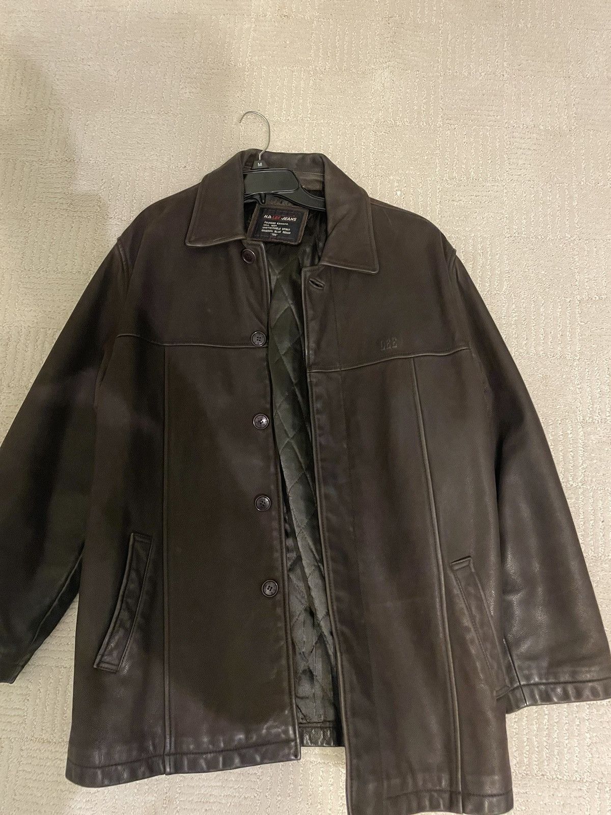 image of Vintage Leather Coat Jacket in Brown, Men's (Size Large)