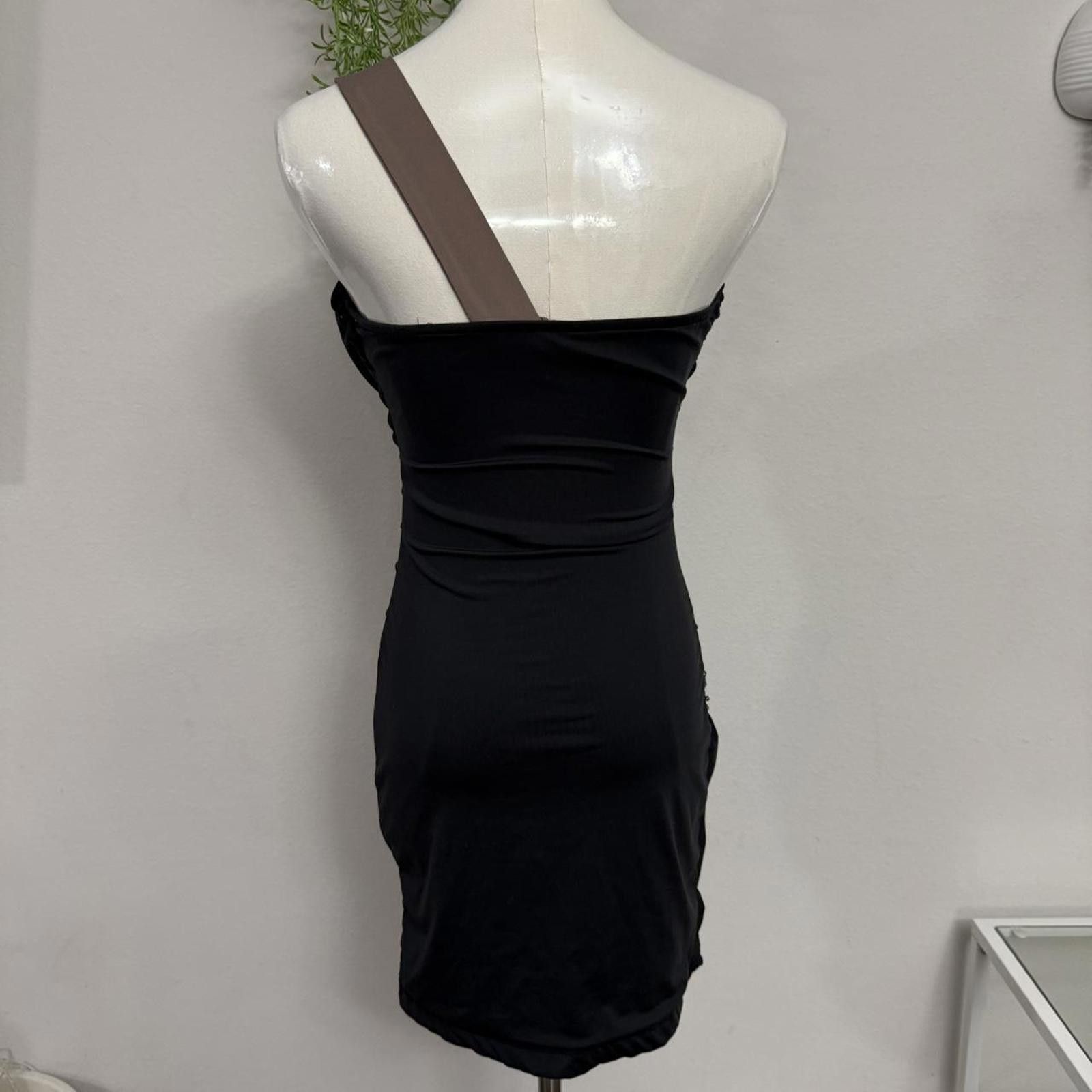 Designer Y2k grunge runched mini one shoulder beaded dress size small Size S / US 4 / IT 40 - 7 Thumbnail