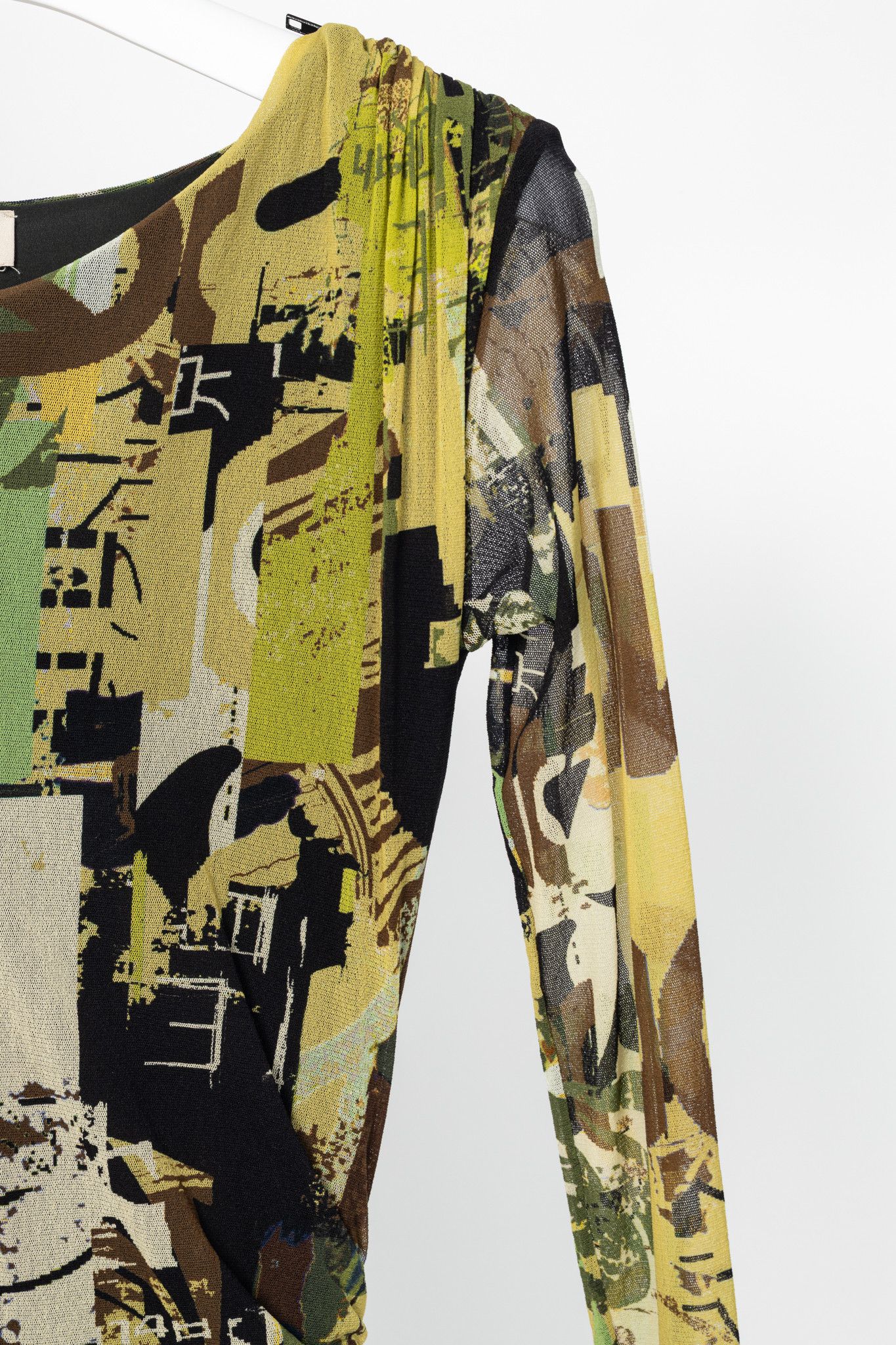 FUZZI Fuzzi Green Abstract-Print Mesh Bodycon Midi Dress Size L / US 10 / IT 46 - 6 Thumbnail