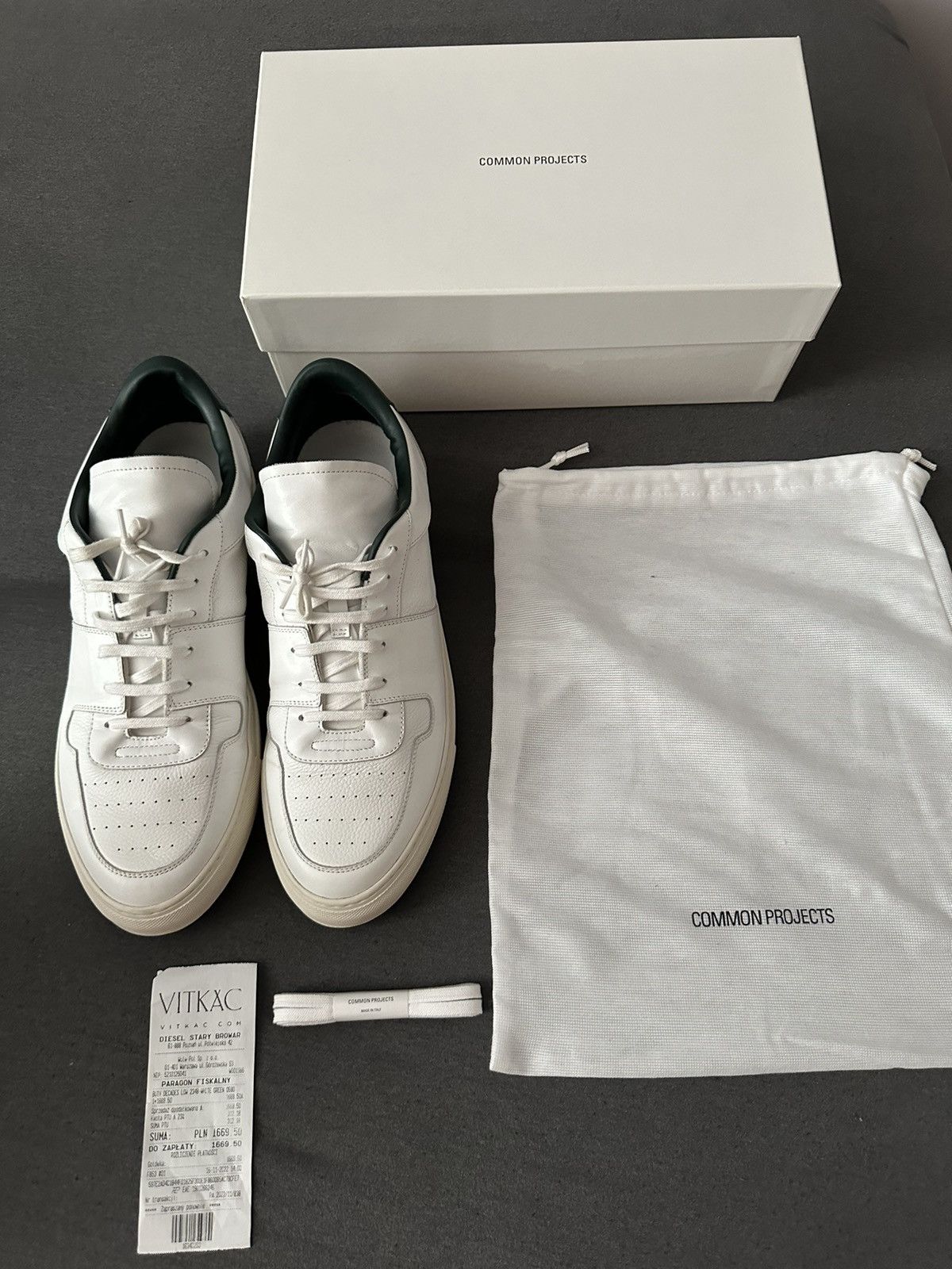 Common Projects Common Projects Decades Low White/Green 47EU - 13US Size US 14 / EU 47 - 2 Thumbnail
