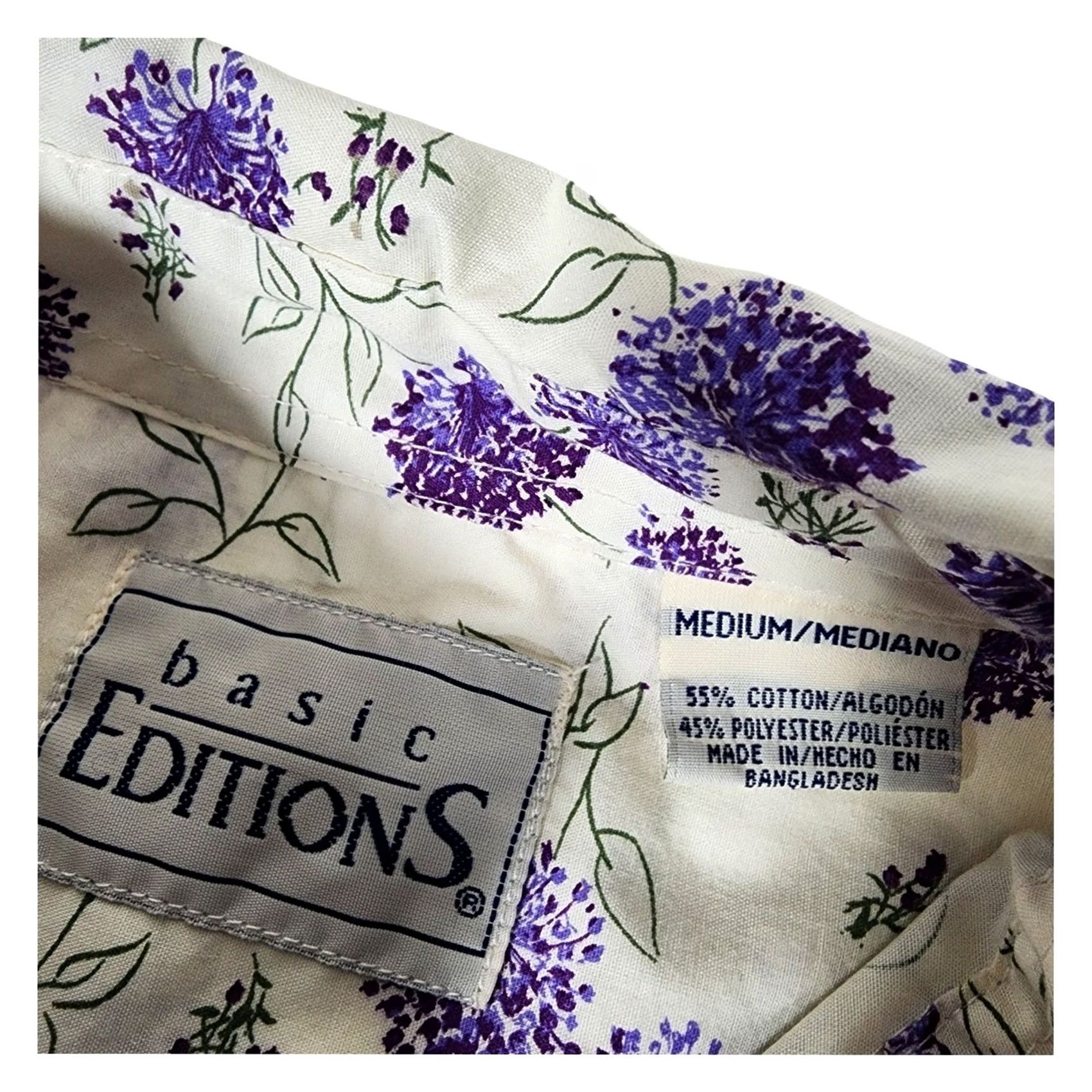 Basic Editions VTG Basic Editions Floral Button Shirt Medium Purple Flower Womens Short Sleeve Size M / US 6-8 / IT 42-44 - 4 Thumbnail