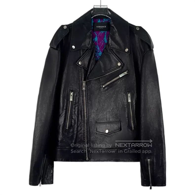 Versace Versace Black distressed leather biker jacket Size US M / EU 48-50 / 2 - 1 Thumbnail
