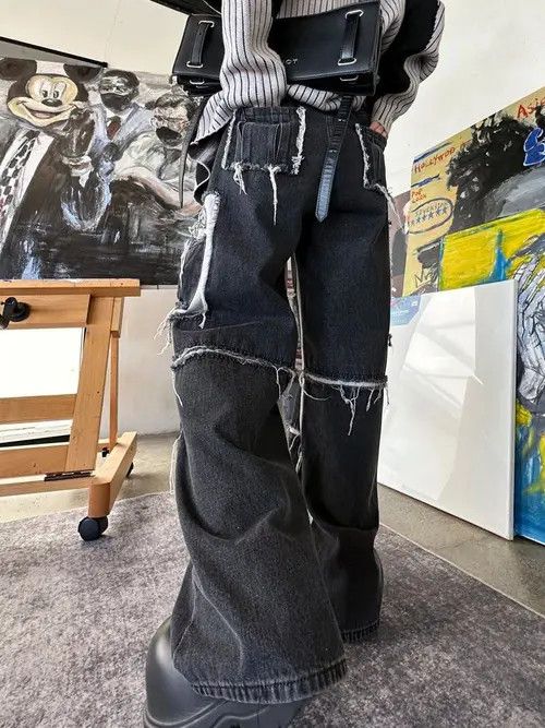 Other Opium Distressed Black Denim Jeans Size US 32 / EU 48 - 3 Thumbnail