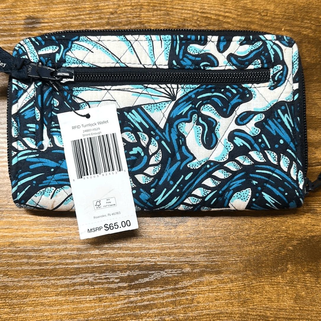Vera Bradley Vera Bradley Wallet Turnlock Shore Enough Print RFID Blue Turtle Sailboat Wallet Women Small Multicolor Blue Sailboat 7.5” 5” Size ONE SIZE - 5 Thumbnail