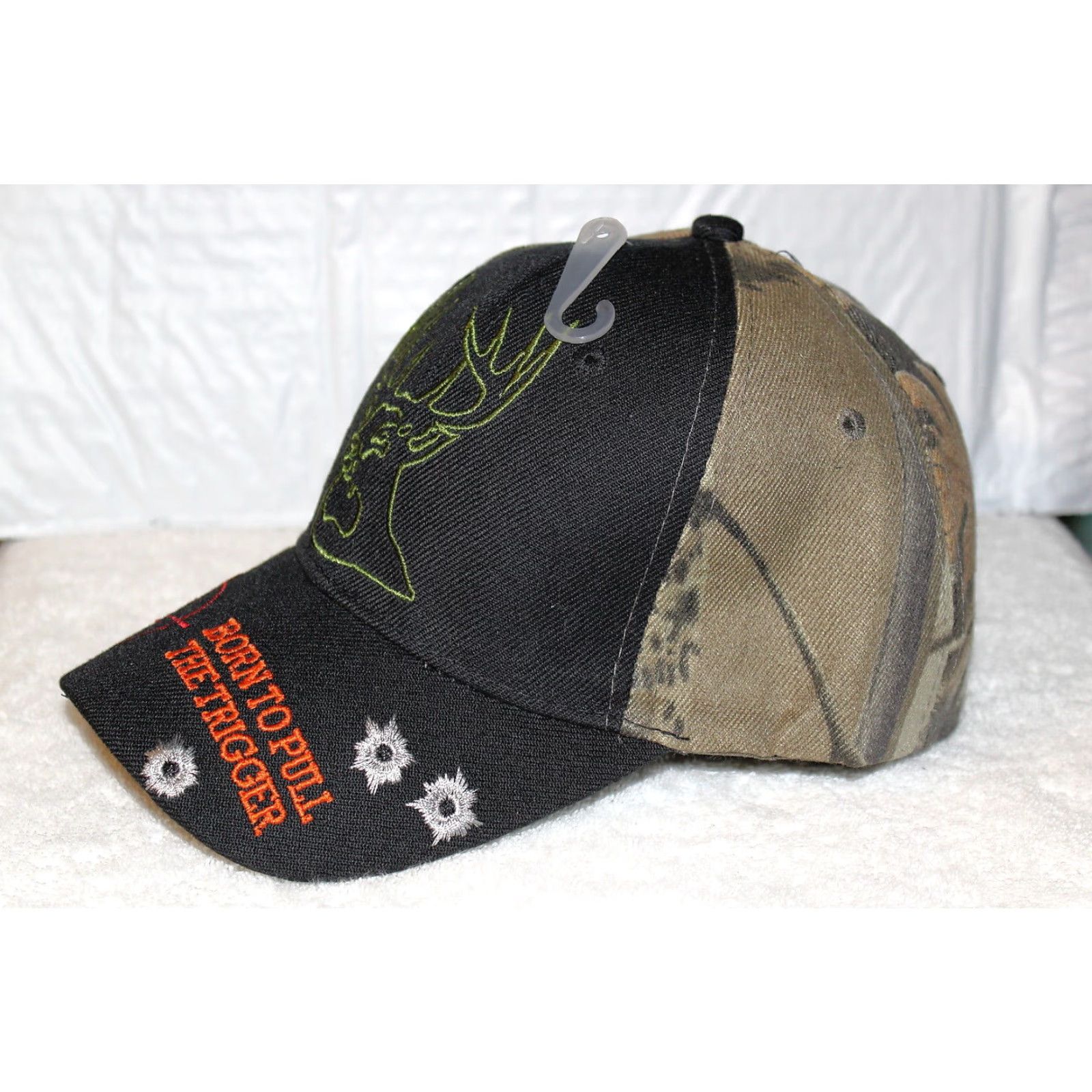 Born VINTAGE Hunting Baseball Cap Men Adjustable Camo Black Deer Born to Pull the Trigger Outdoor Outdoors Men Size ONE SIZE - 2 Thumbnail