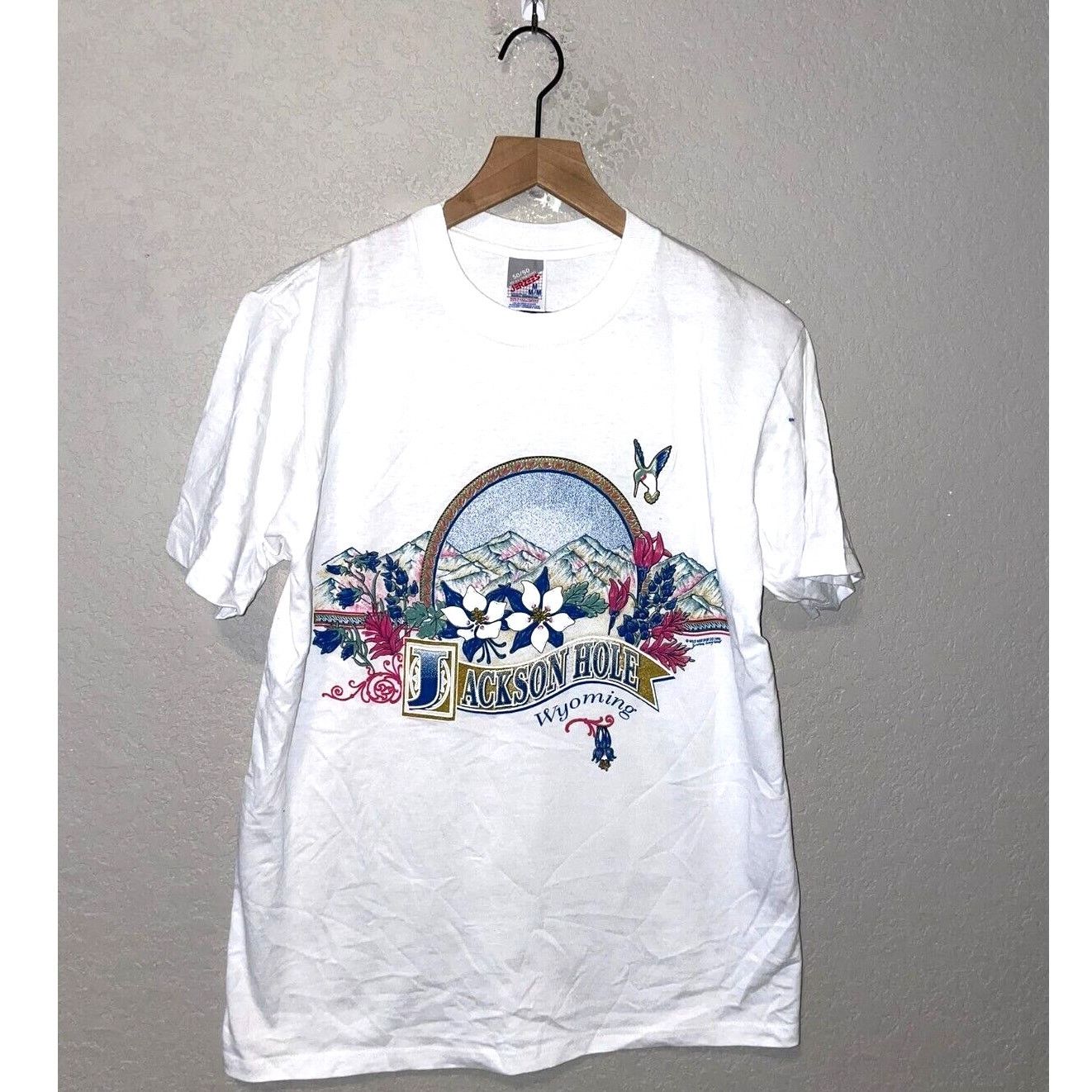 Jerzees Vintage Test Print Jackson Hole Wyoming Misprint White M Tee Size US M / EU 48-50 / 2 - 1 Thumbnail