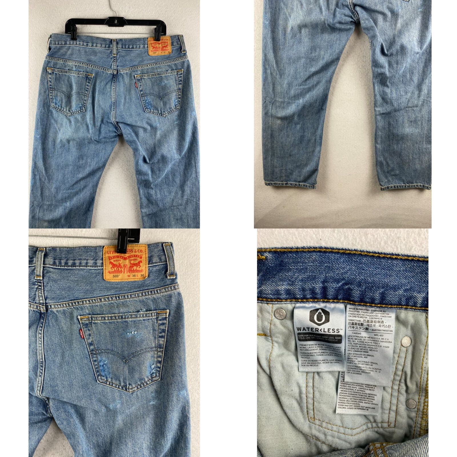Levi's Levi's 569 Jeans Mens 36 x 30 Blue Distressed Straight Regular Baggy Mid Rise Denim 5-Pocket Modern Adults Mens Size US 36 / EU 52 - 10 Thumbnail