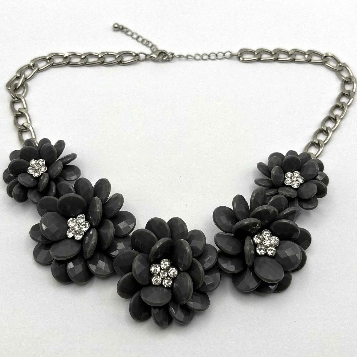 Other Silver & Gray Crystal Floral Necklace Size ONE SIZE - 3 Thumbnail