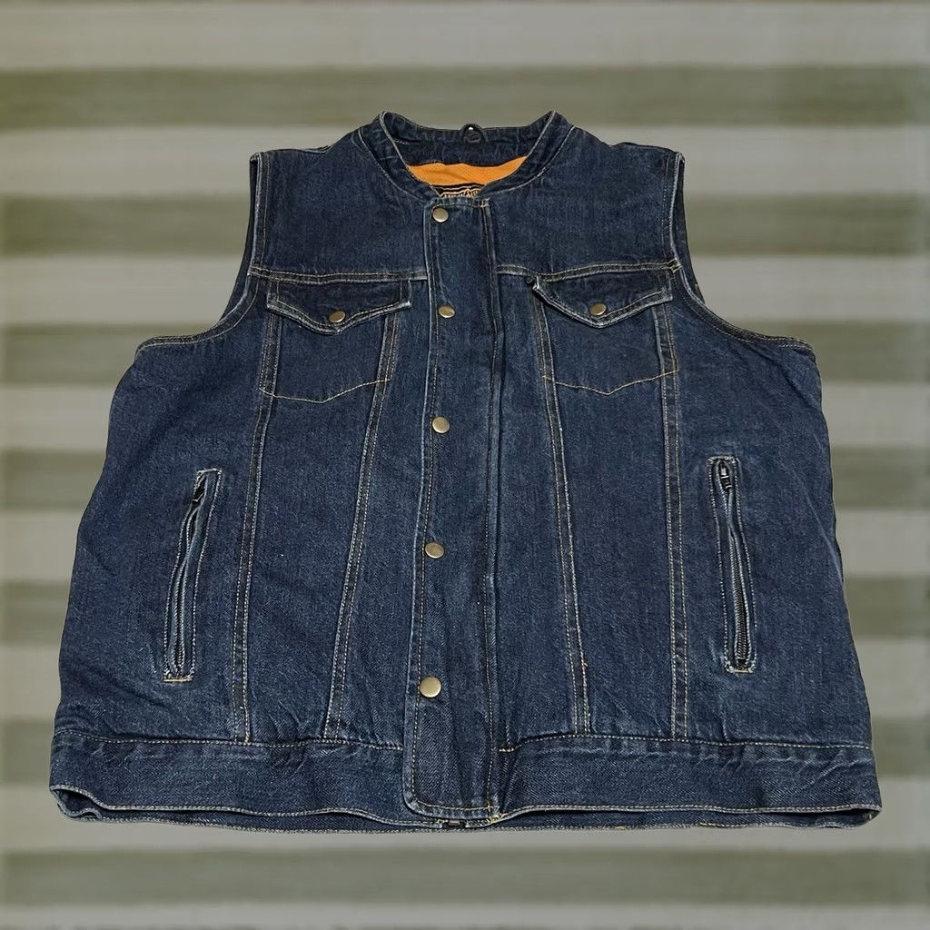 Vintage Milwaukee Denim Biker Vest Men's Large Blue Snap Front Pockets Size US L / EU 52-54 / 3 - 1 Thumbnail