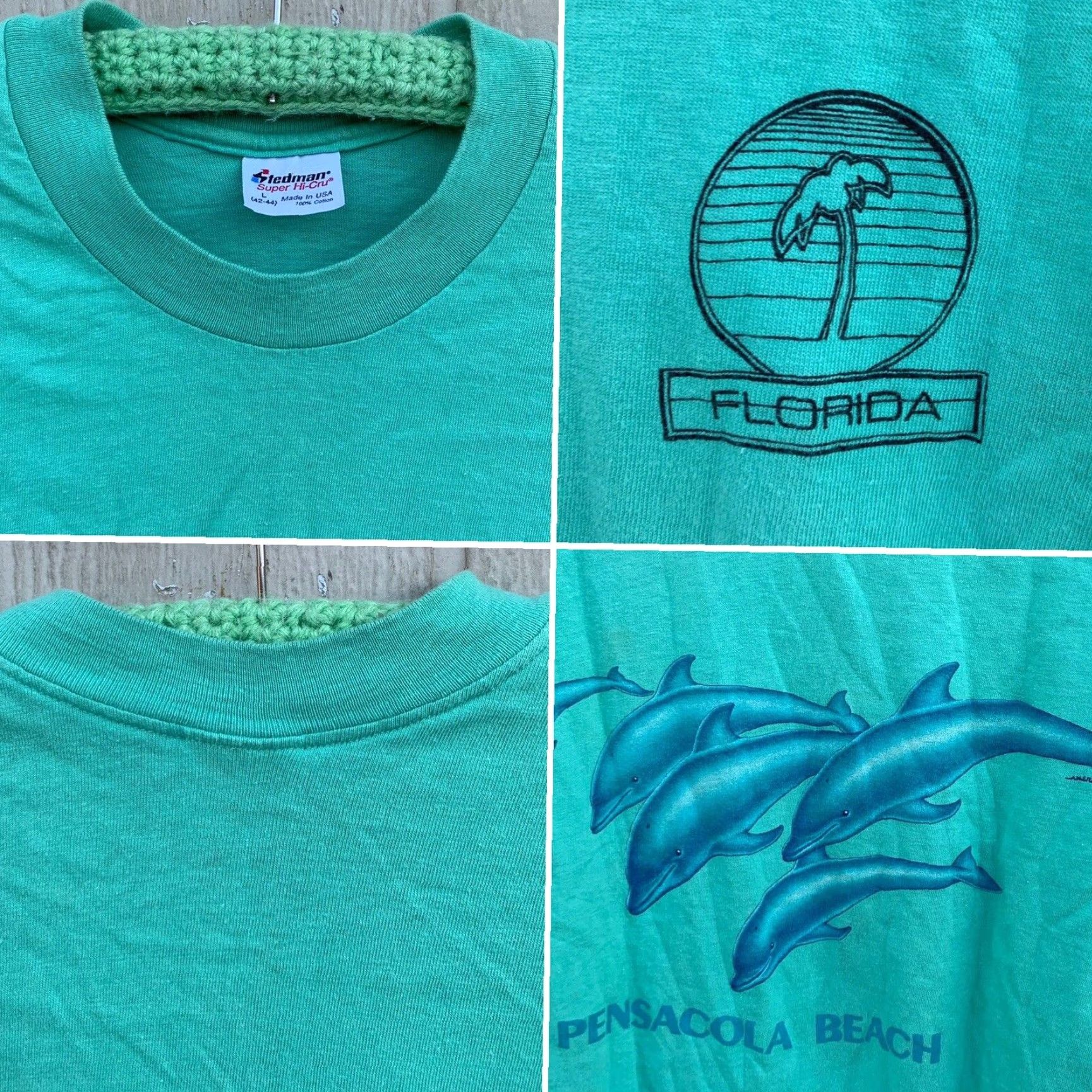 Vintage VINTAGE Pensacola Beach Florida dolphin graphics t-shirt Stedman Super Hi-Cru L Shirt Men 1980s Green Graphic Tee USA Dolphins Beach Size US L / EU 52-54 / 3 - 7 Thumbnail